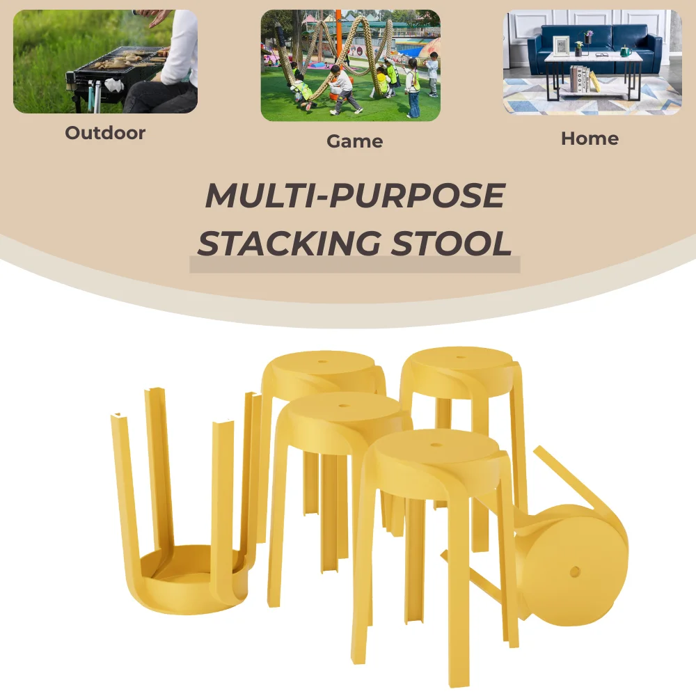 MIFI 6 Pack Stackable Classroom Stools Plastic Stools Nesting Stools Colorful Round Stools Indoor Outdoor Flexible Seating Decorative Stools Chairs for Home Office School Classroom Mustard