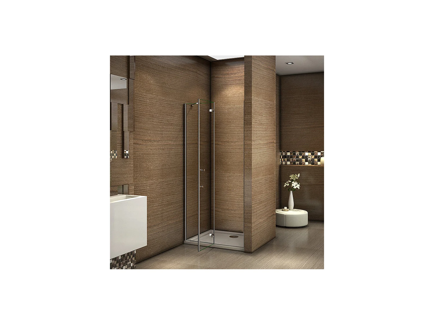 Paroi de douche pivotante 90x195cm en 6mm verre sécurité anticalcaire, installation en niche