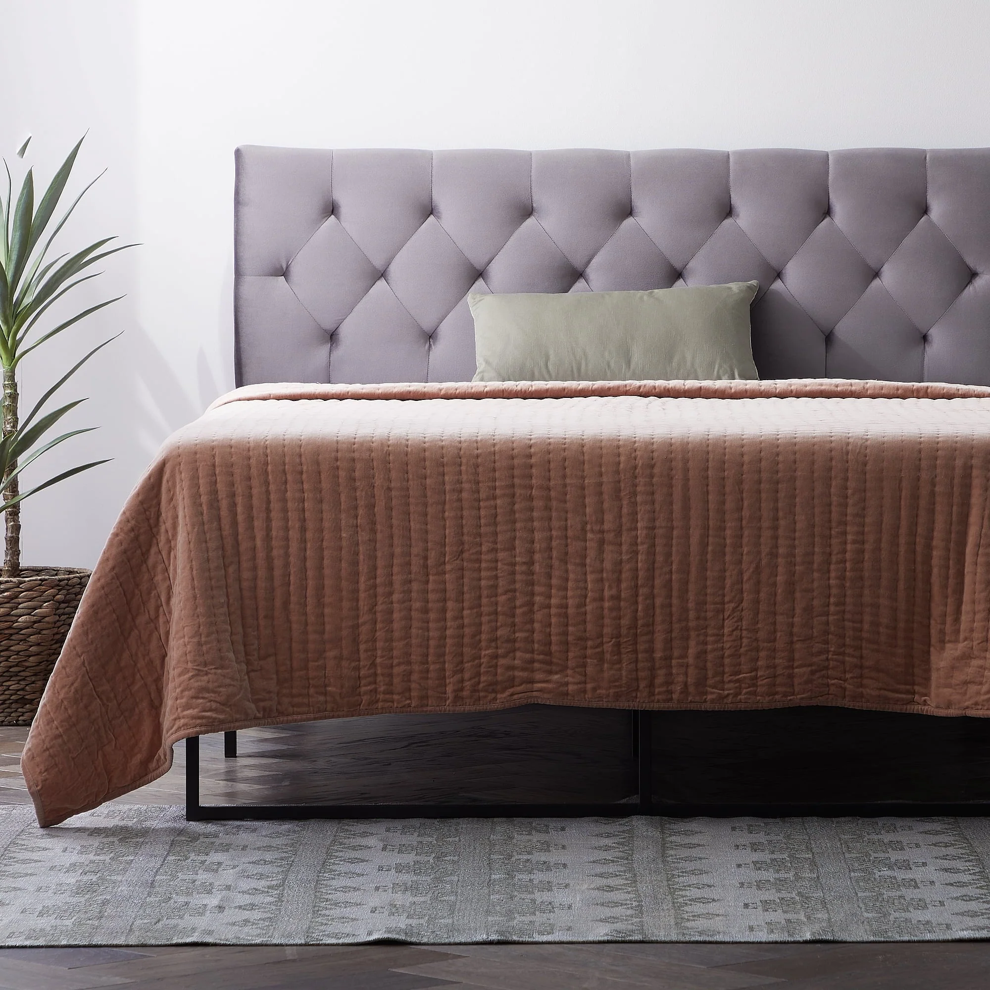 Rest Haven Tufted Velvet Upholstered Headboard, Queen, Gray