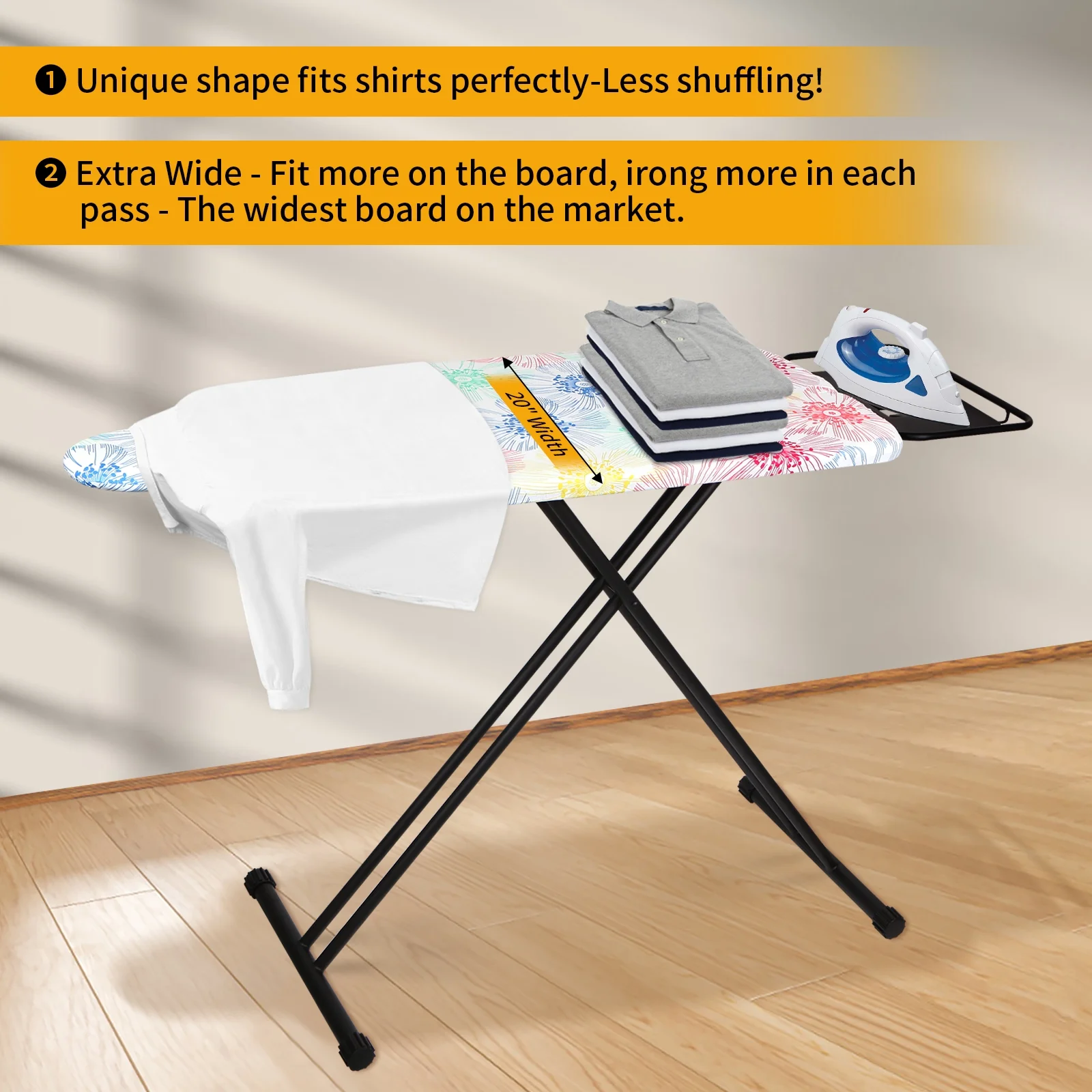KDJ HOME Slieton Extra Large Ironing Board with Hang Rail, 20-Inch Wide - Image 23