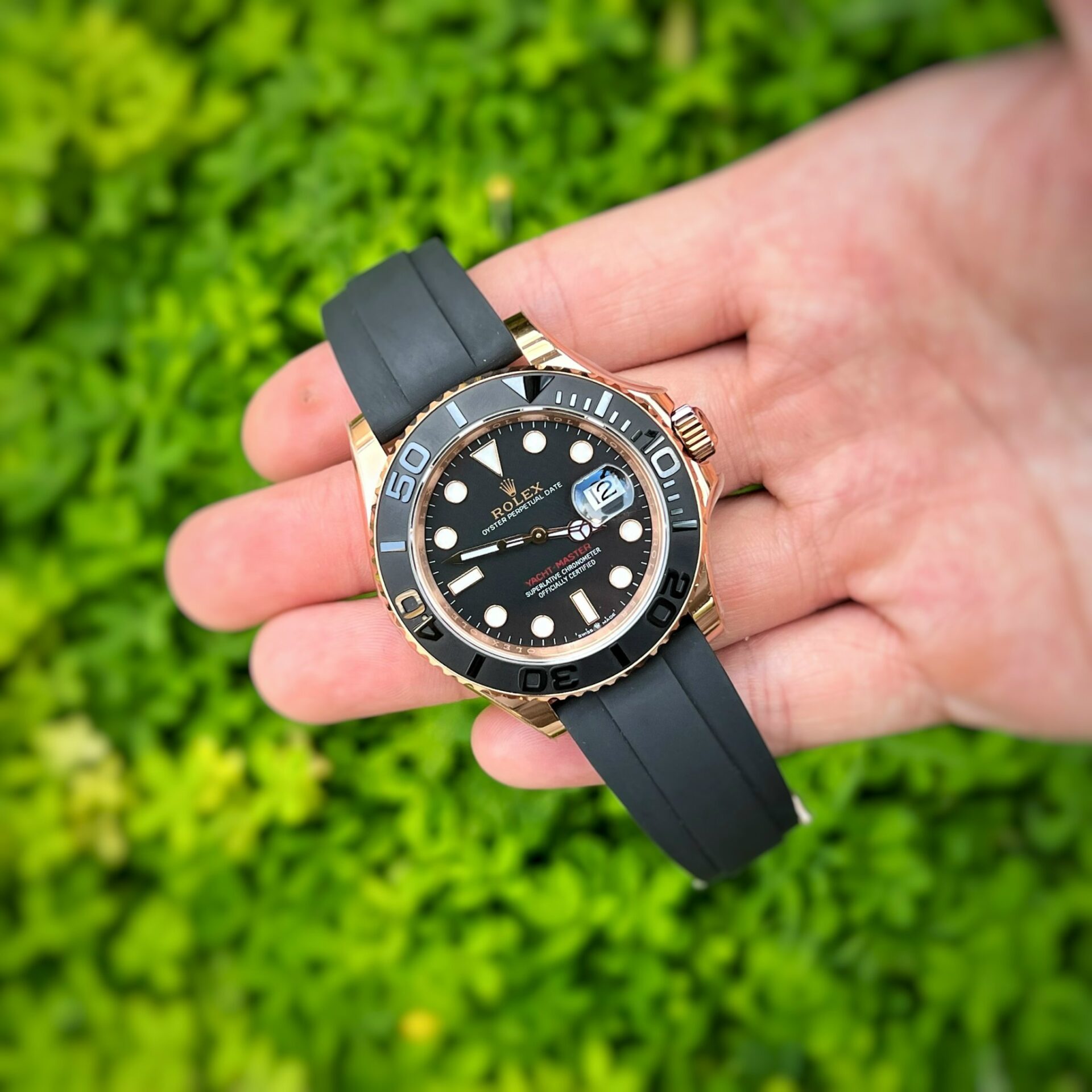 Rolex Replica 1:1 Watch Yacht-Master Rose Gold Plated Rubber Strap 40mm - Top club