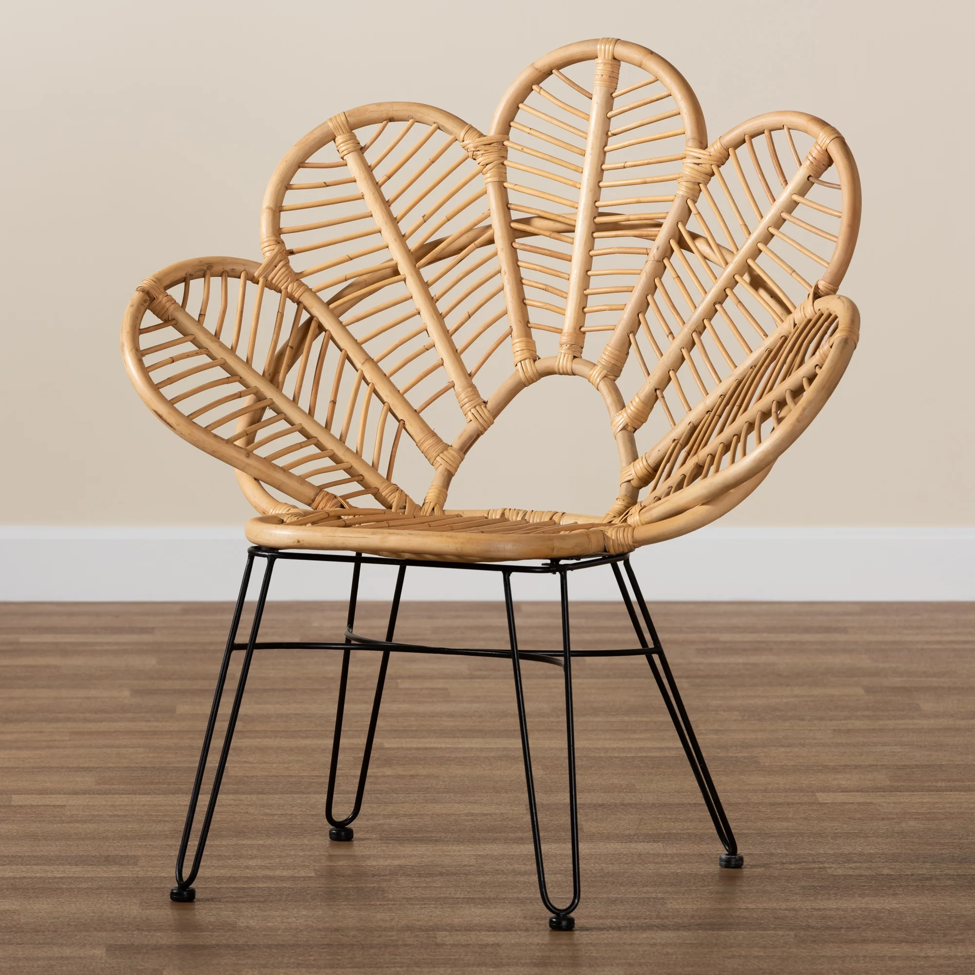 bali & pari Garan Modern Bohemian Natural Brown Rattan and Black Metal Accent Chair - Image 9