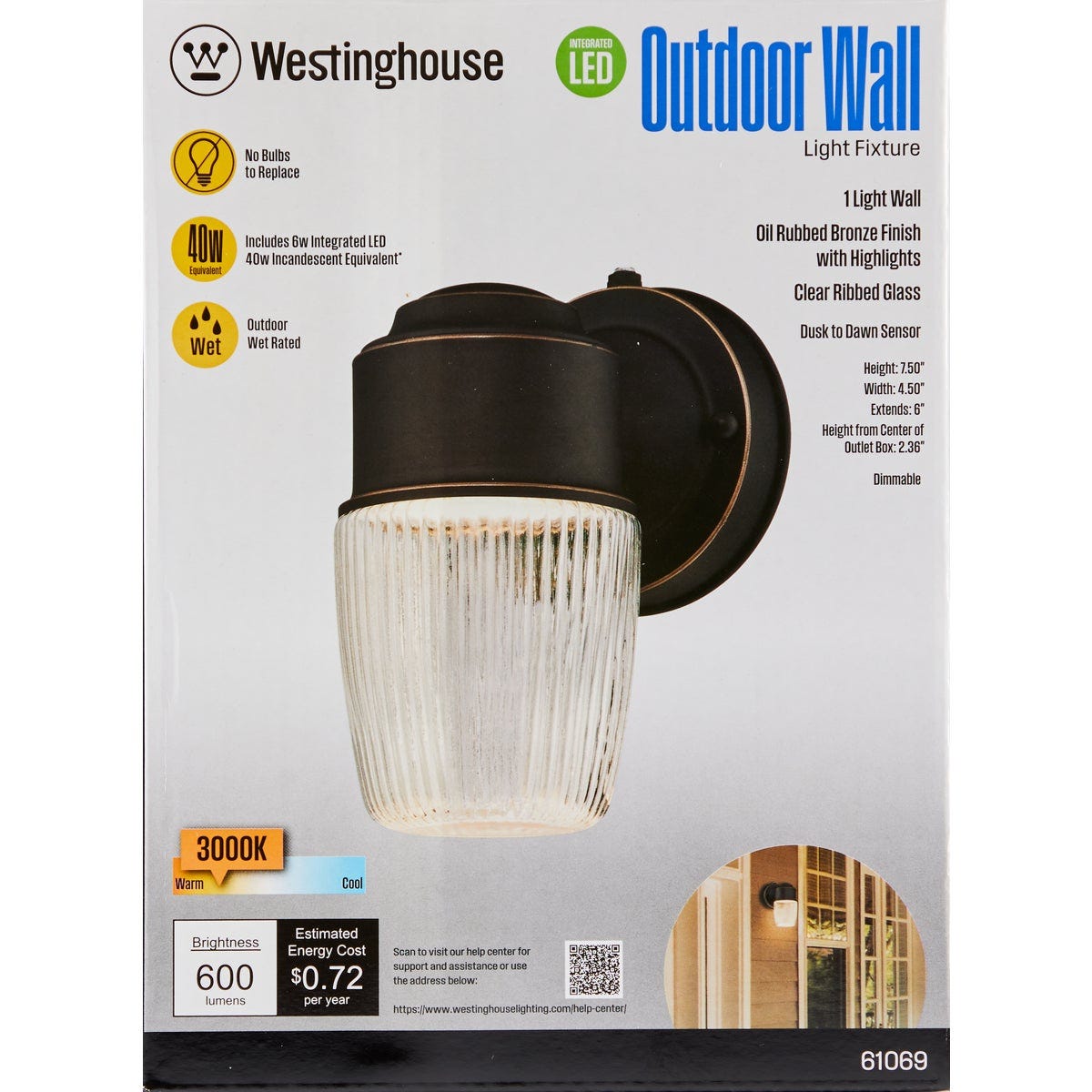 Westinghouse 1-Light Oil Rubbed Bronze Dusk to Dawn LED Outdoor Wall Fixture
