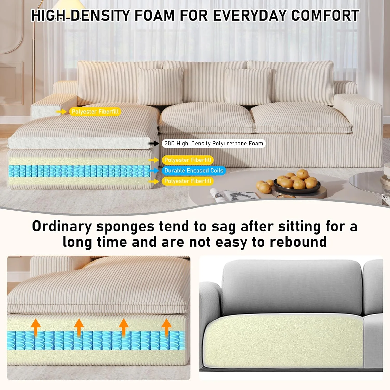 108�� Modular Sectional Sofa, Cloud Sectional Couch with Deep Seat, Modern Modular L-Shape Sofa Couch with Chaise,Upholstered Couches for Living Room Bedroom - Image 4