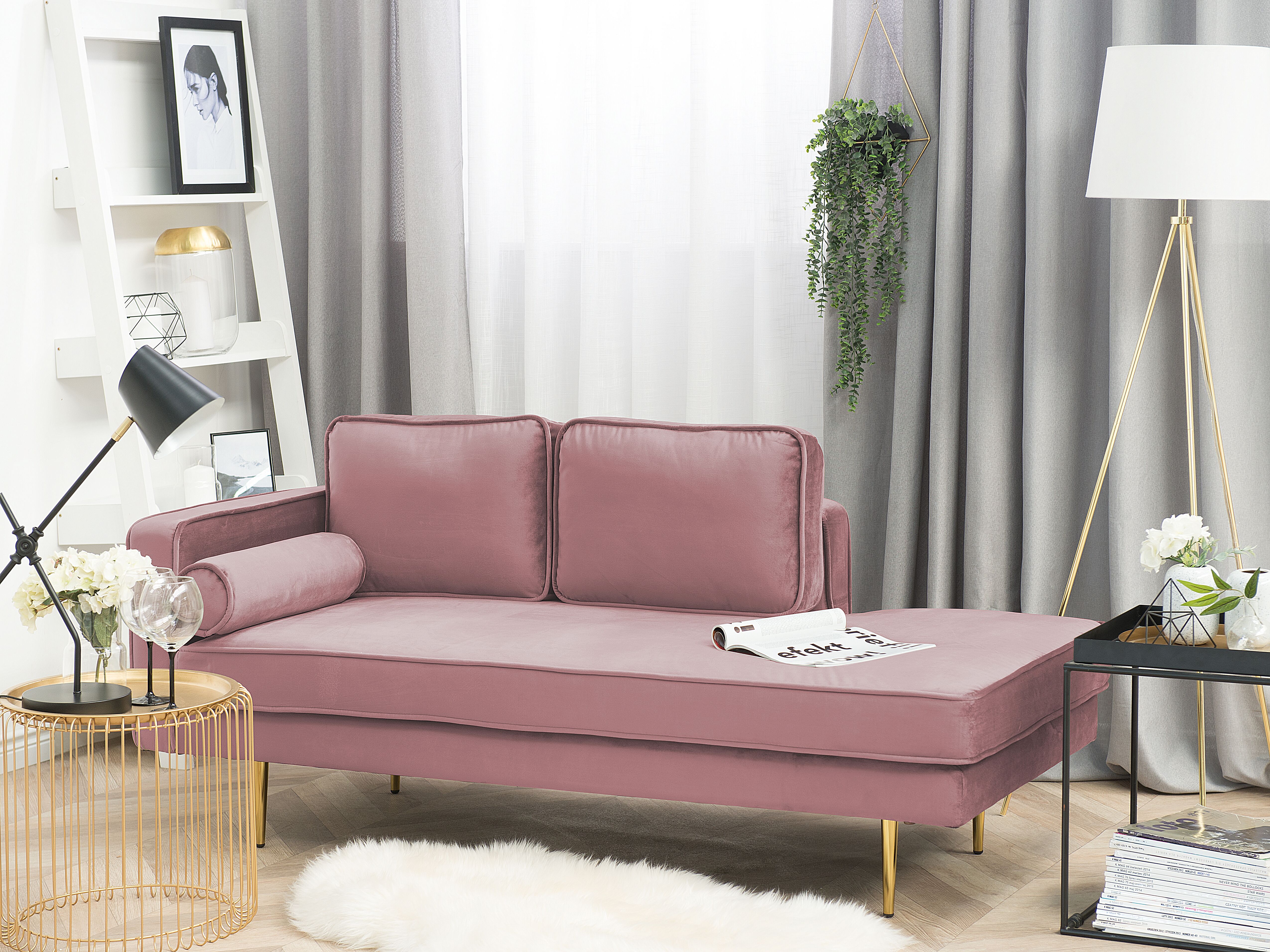 Left-Hand Chaise Lounge MIRAMAS Velvet Pink