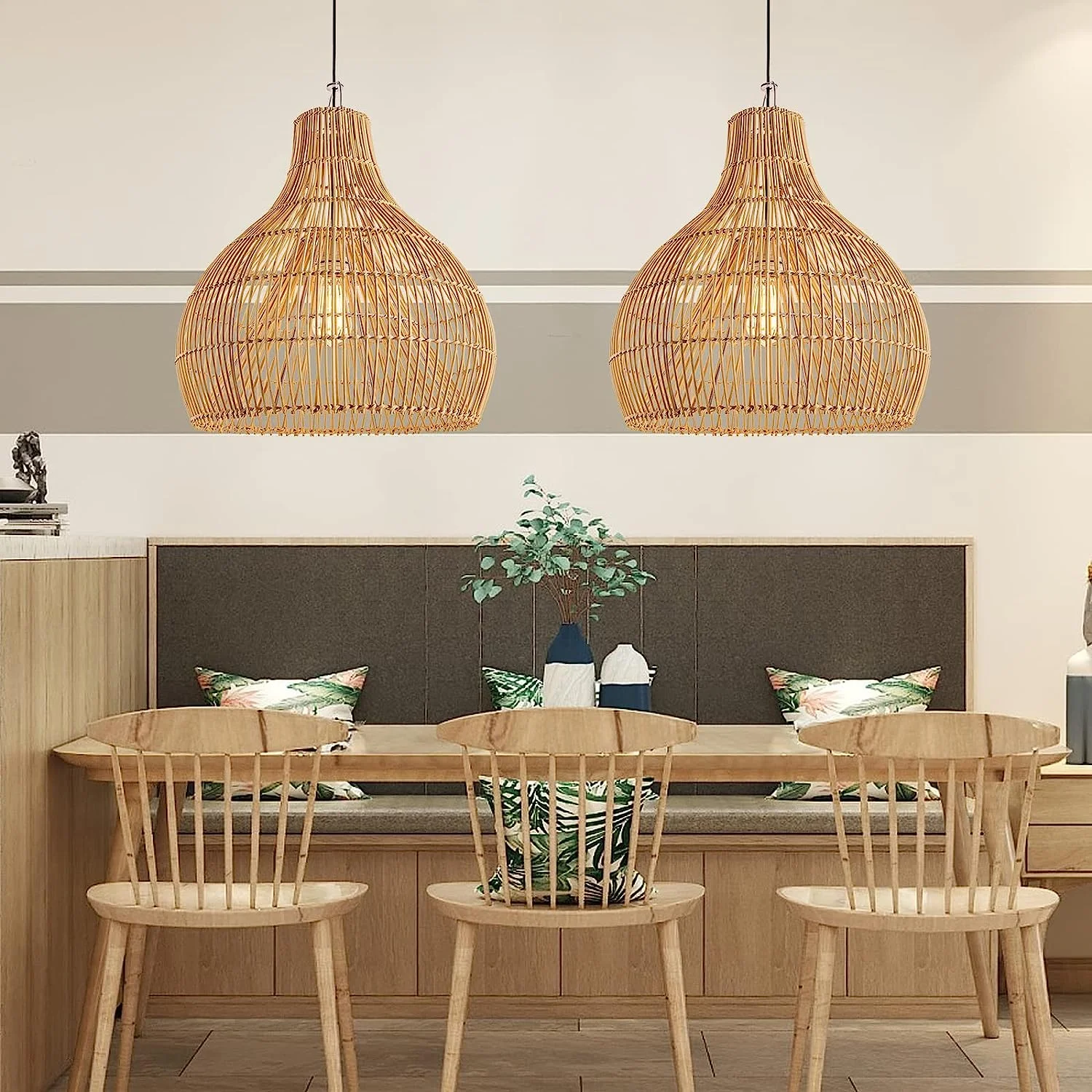 Arturesthome 1 Light Bohemian Pendant Light,Natural Rattan Materials Ceiling Chandelier Hanging Lamp Lighting Fixture for Hallway