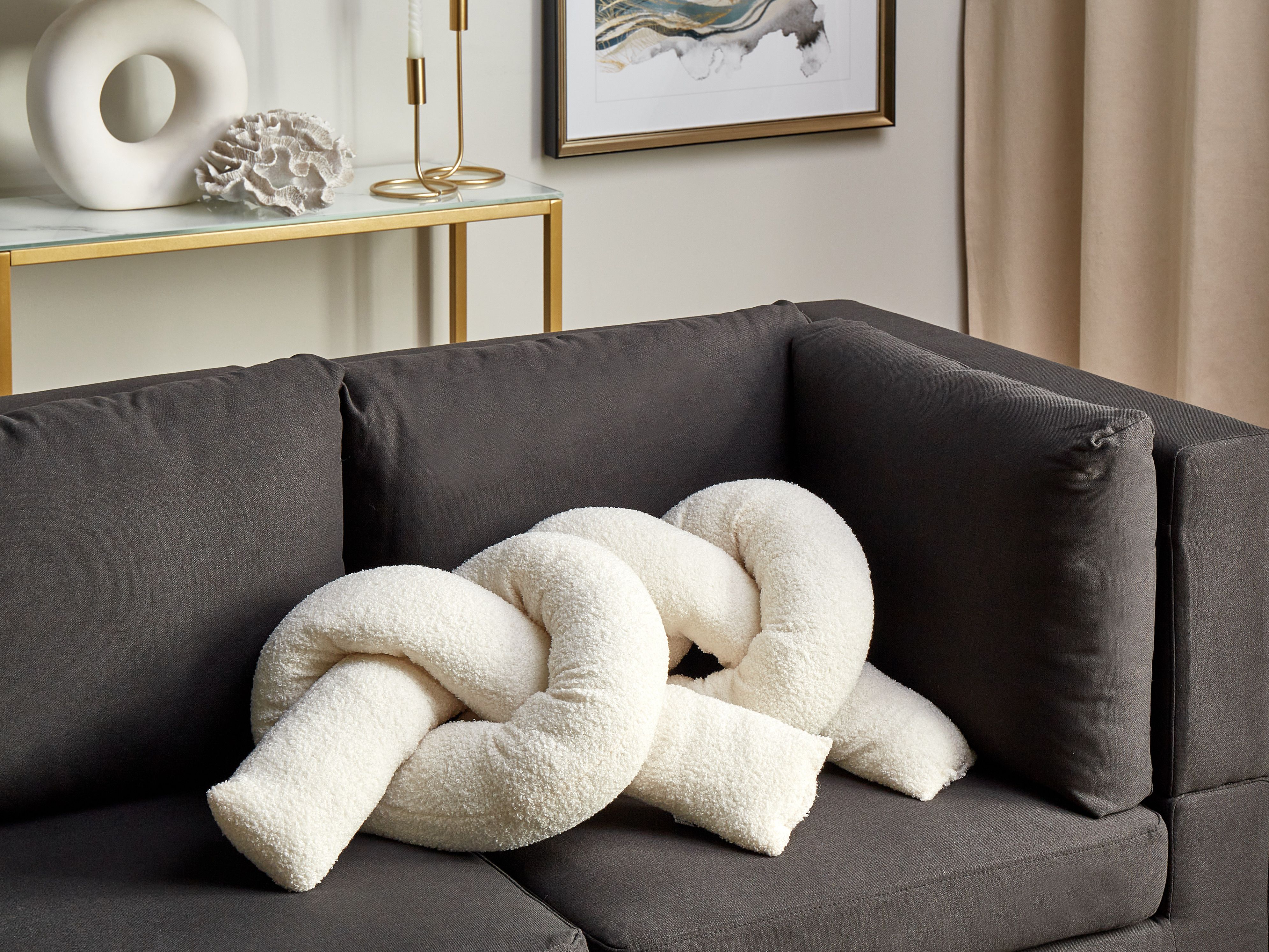 Set of 2 Decorative Cushions GLADIOLUS Boucle 172 x 14 cm Off-White Solid