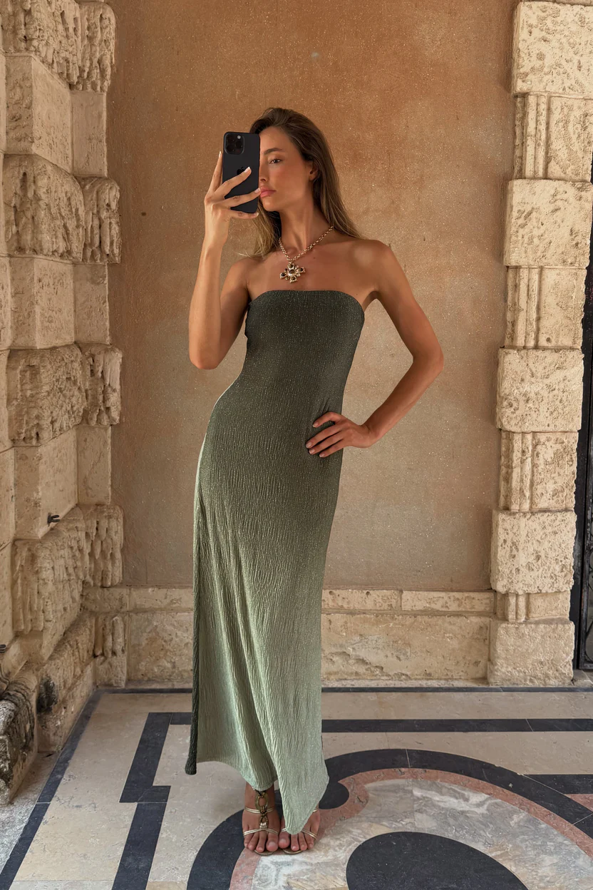 Brianna Sage Ombre Strapless Maxi Dress