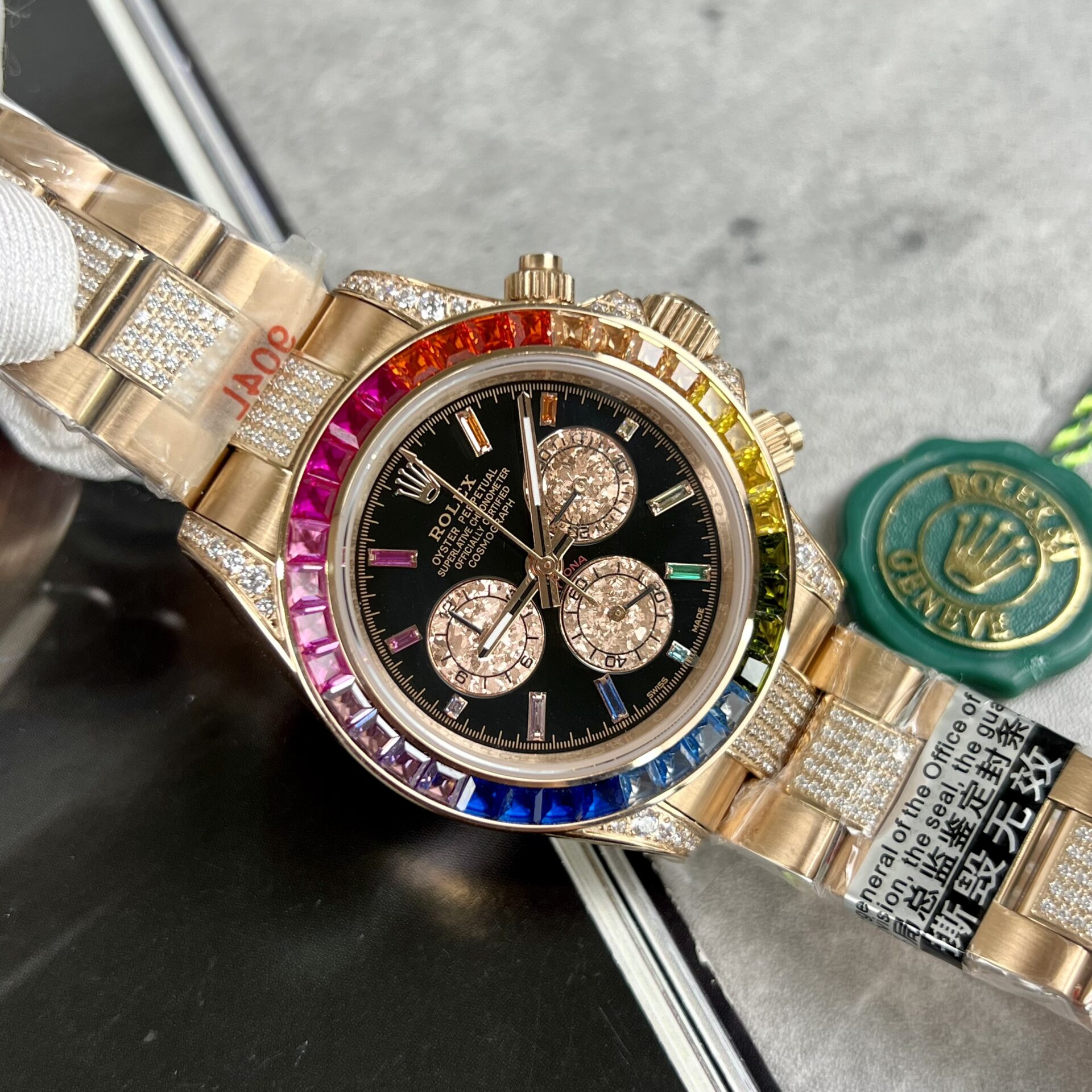 Rolex Replica 11 Watch Daytona Rainbow Rose Gold Plated  40mm - Elite Watch Atelier