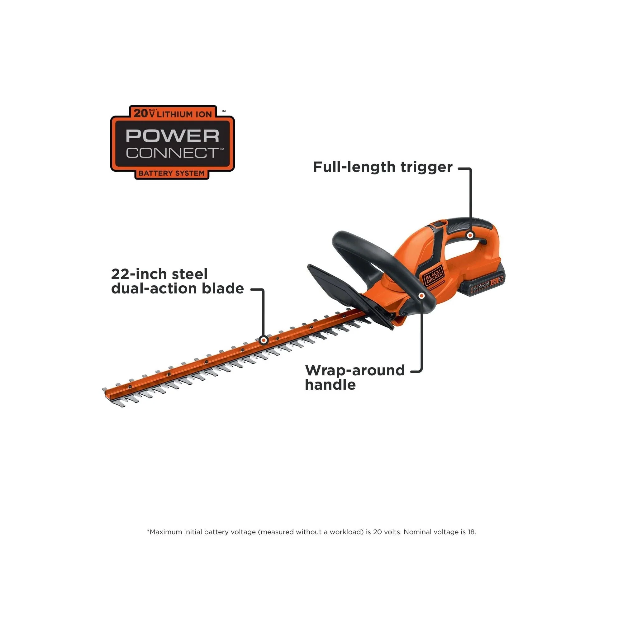 BLACK+DECKER 20V MAX Cordless Lithium 22 in Hedge Trimmer - LHT2220 - Image 7 BLACK+DECKER 20V MAX Cordless Lithium 22 in Hedge Trimmer - LHT2220 - Image 7