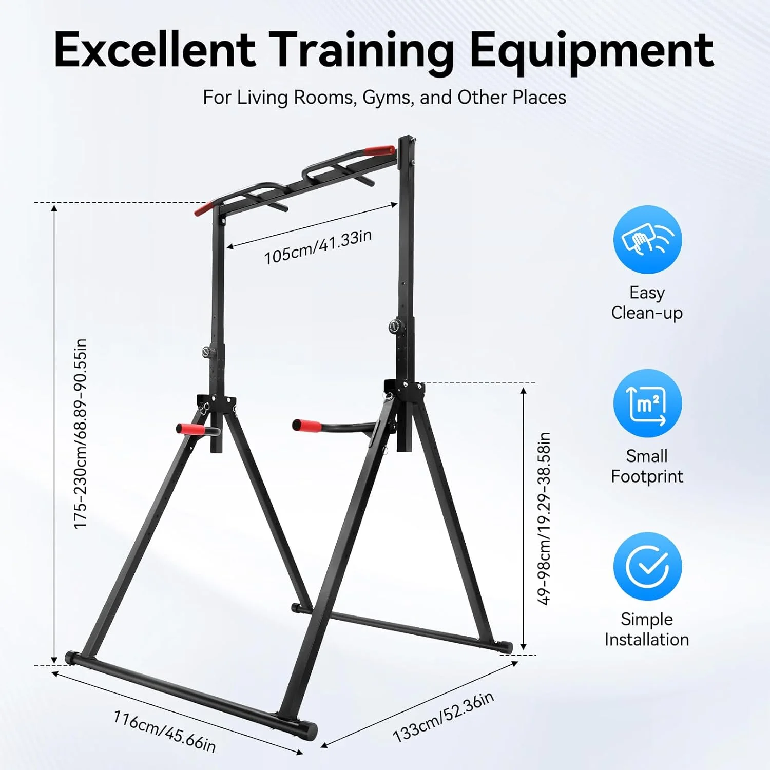 Power Tower Pull Up Bar Station Foldable Pull Up Rack Dip Station 5.74-7.55ft Height Adjustable Home Strength Training Fitness Workout Equipment, Up to 440lbs (With double bars) - Image 5