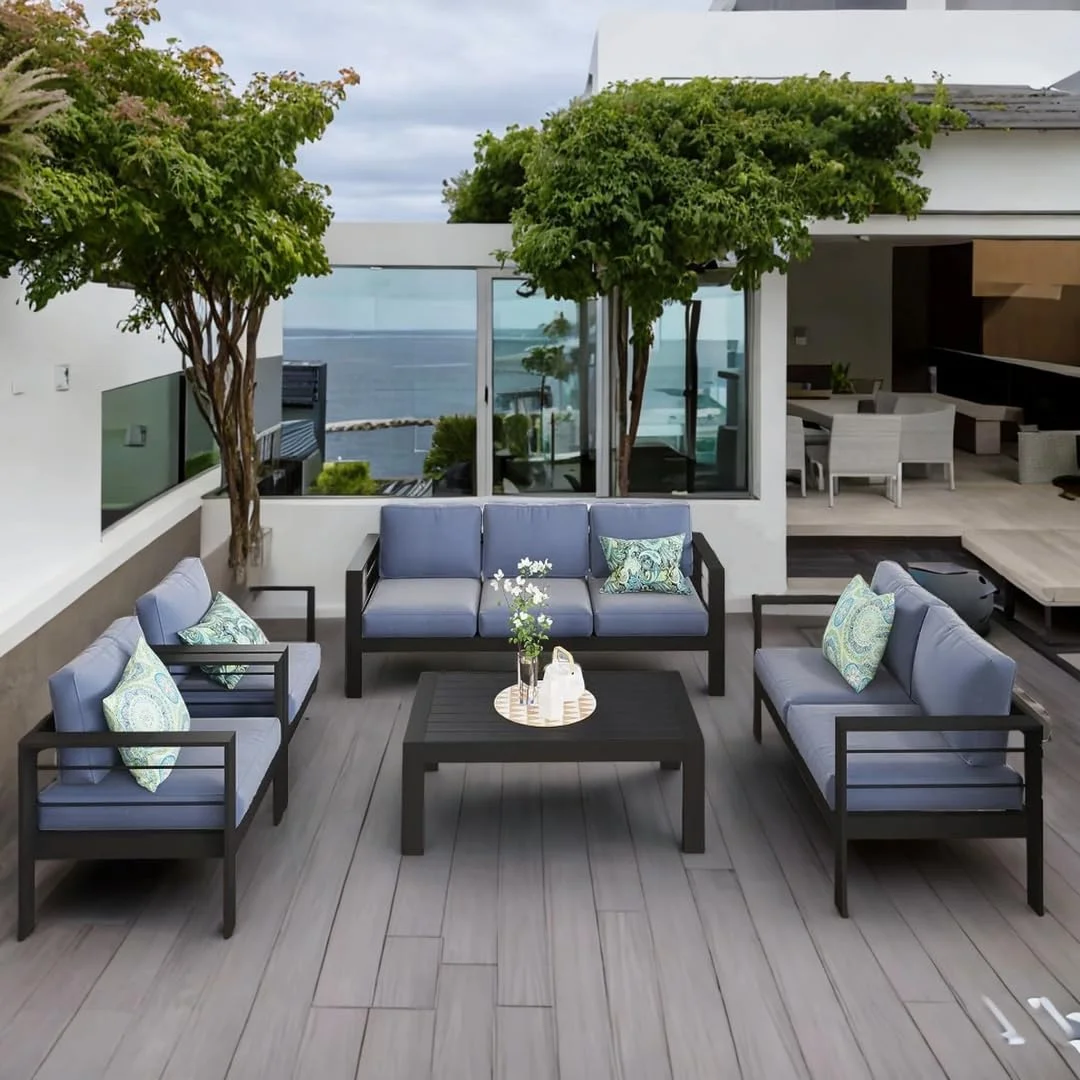 CozyHom 5 Pcs Outdoor Patio Aluminum Furniture Sofa Sets, Outside Patio Conversation Couch Sets With Table&Cushions for Garden Porch, Gray - Image 73