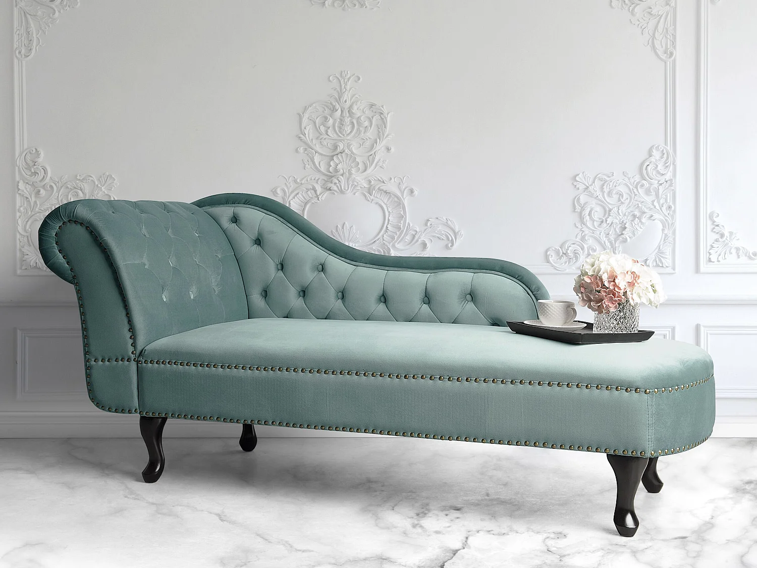 Chaise longue côté gauche NIMES Velours Vert menthe