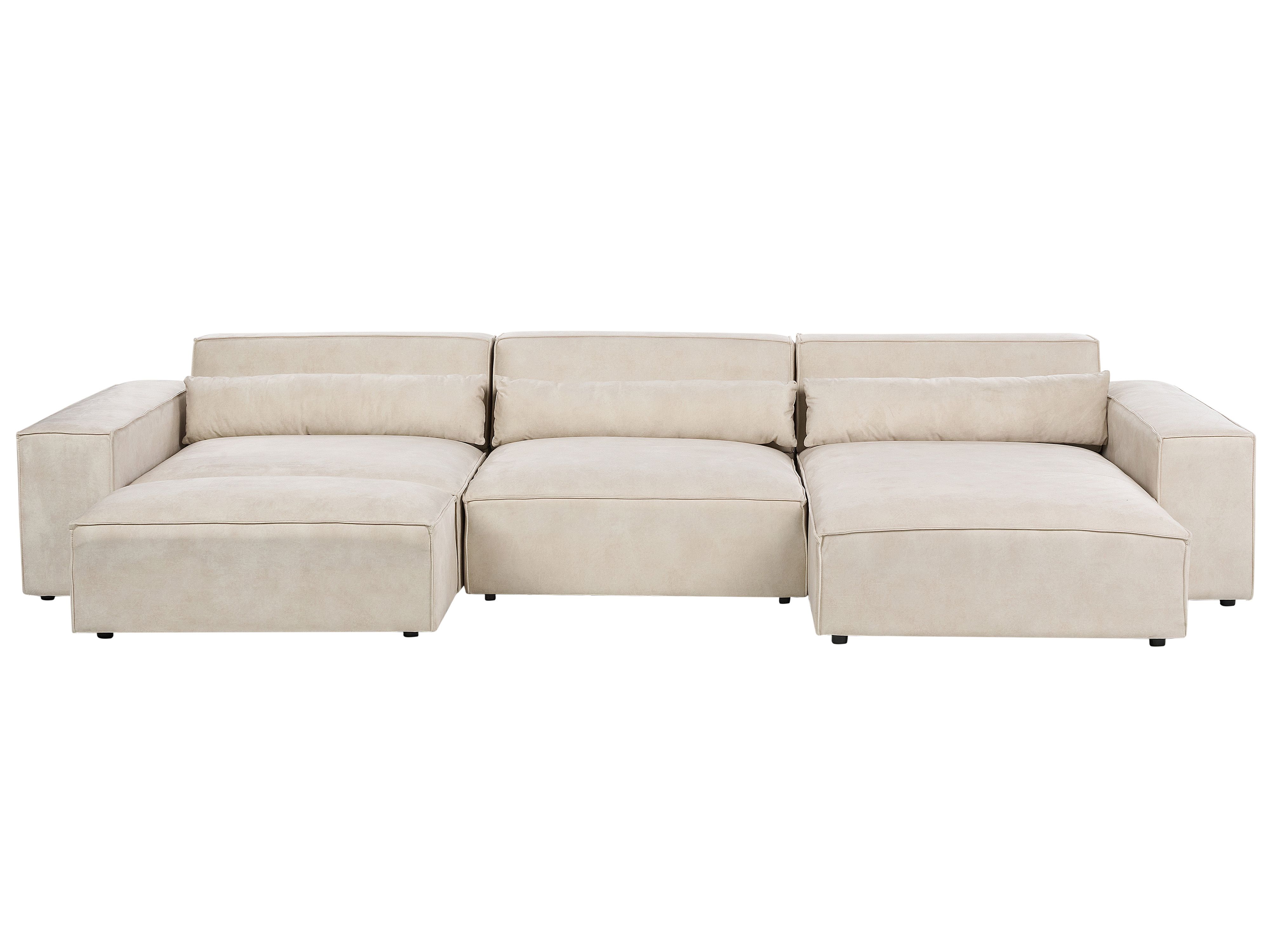 Modular Corner Sofa 5 Seater HELLNAR Velvet Light Beige with Ottoman Left Hand
