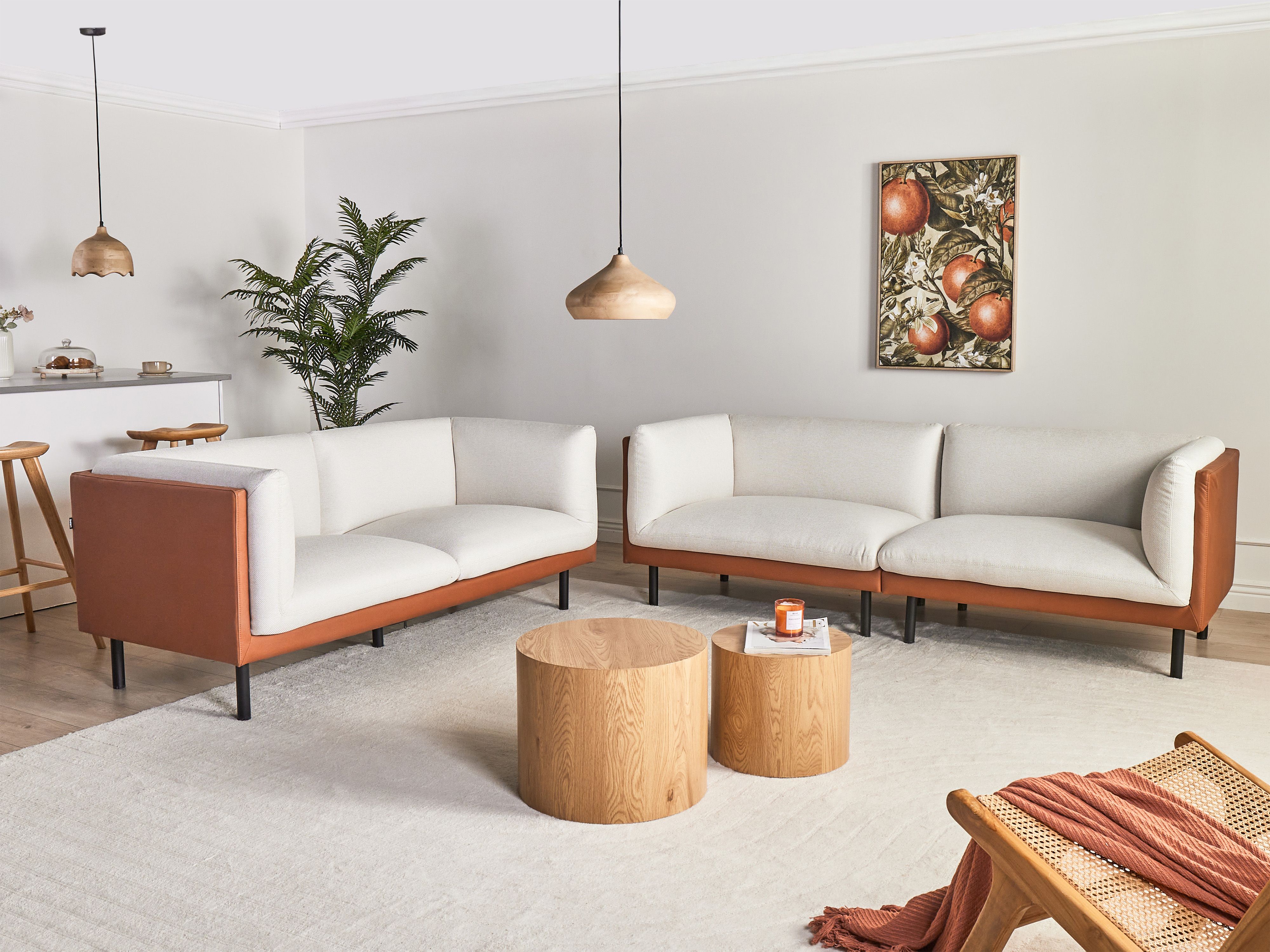 Living Room Set 5 Seater VORGOD Fabric Off-White
