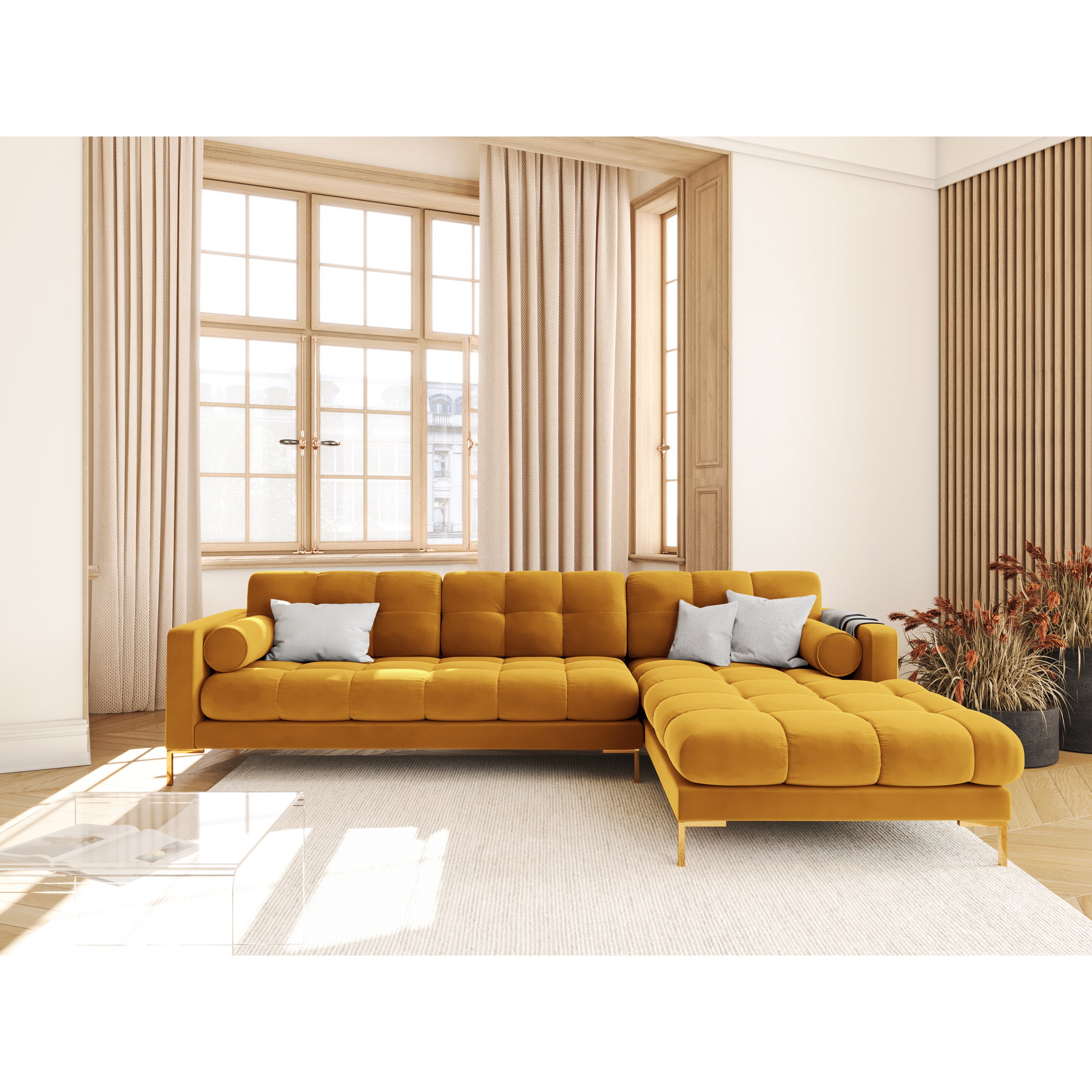 Cosmopolitan Design Bali Hoekbank met Chaise Longue Rechts - Okergeel