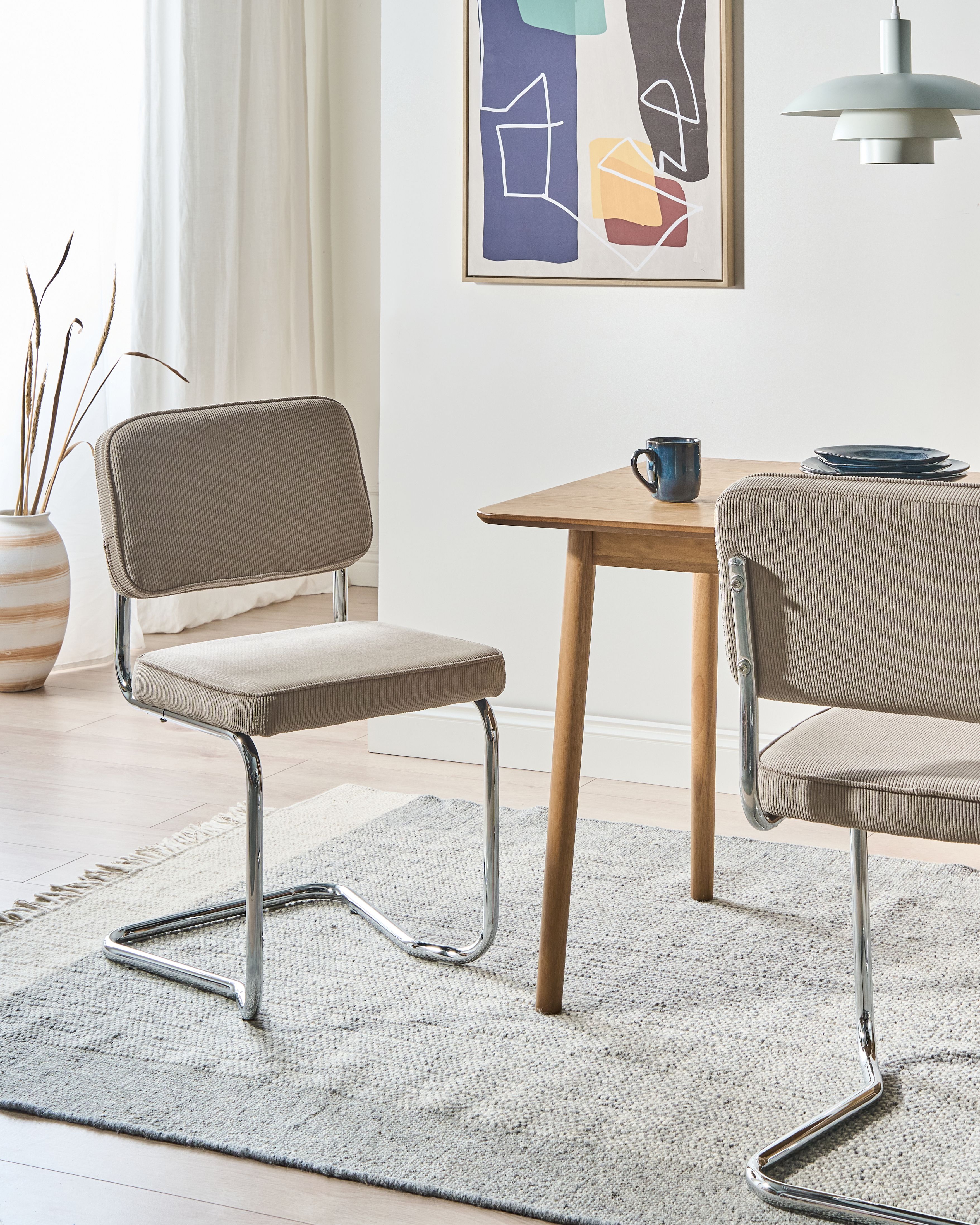 Set of 2 Dining Chairs IRWIN Corduroy Taupe