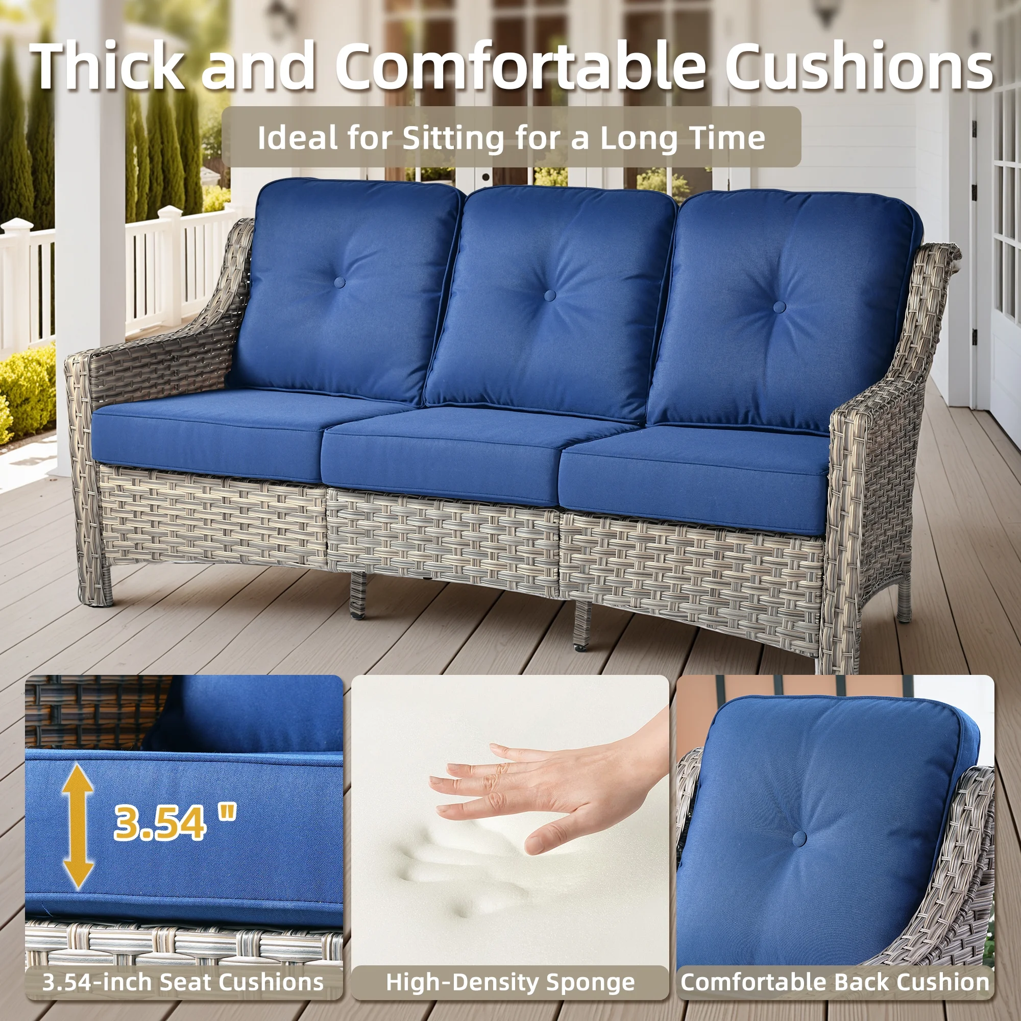 Ovios Outdoor Patio Sofa 3-Seater with Cushions All-Weather Wicker Rattan Couch for Garden, Porch, or Backyard - Image 18