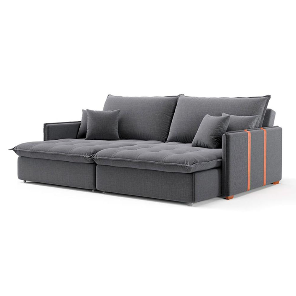 Sofá Retrátil Sem Caixa 3 Lugares Solomons Linho Grafite 230 cm