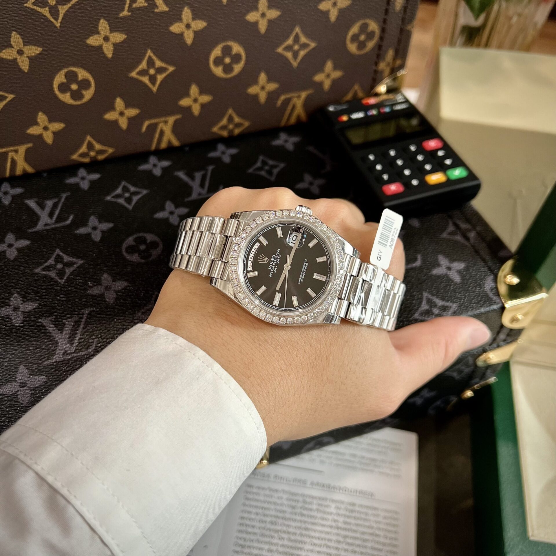Rolex Day-Date Replica Watch Black Dial Custom Moissanite Diamonds 40mm - Top club