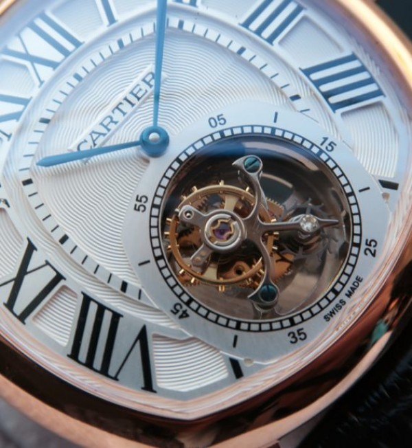 Replica Cartier Drive de Cartier Tourbillon RG White Textured Dial Leather Strap - Elite Watch Atelier