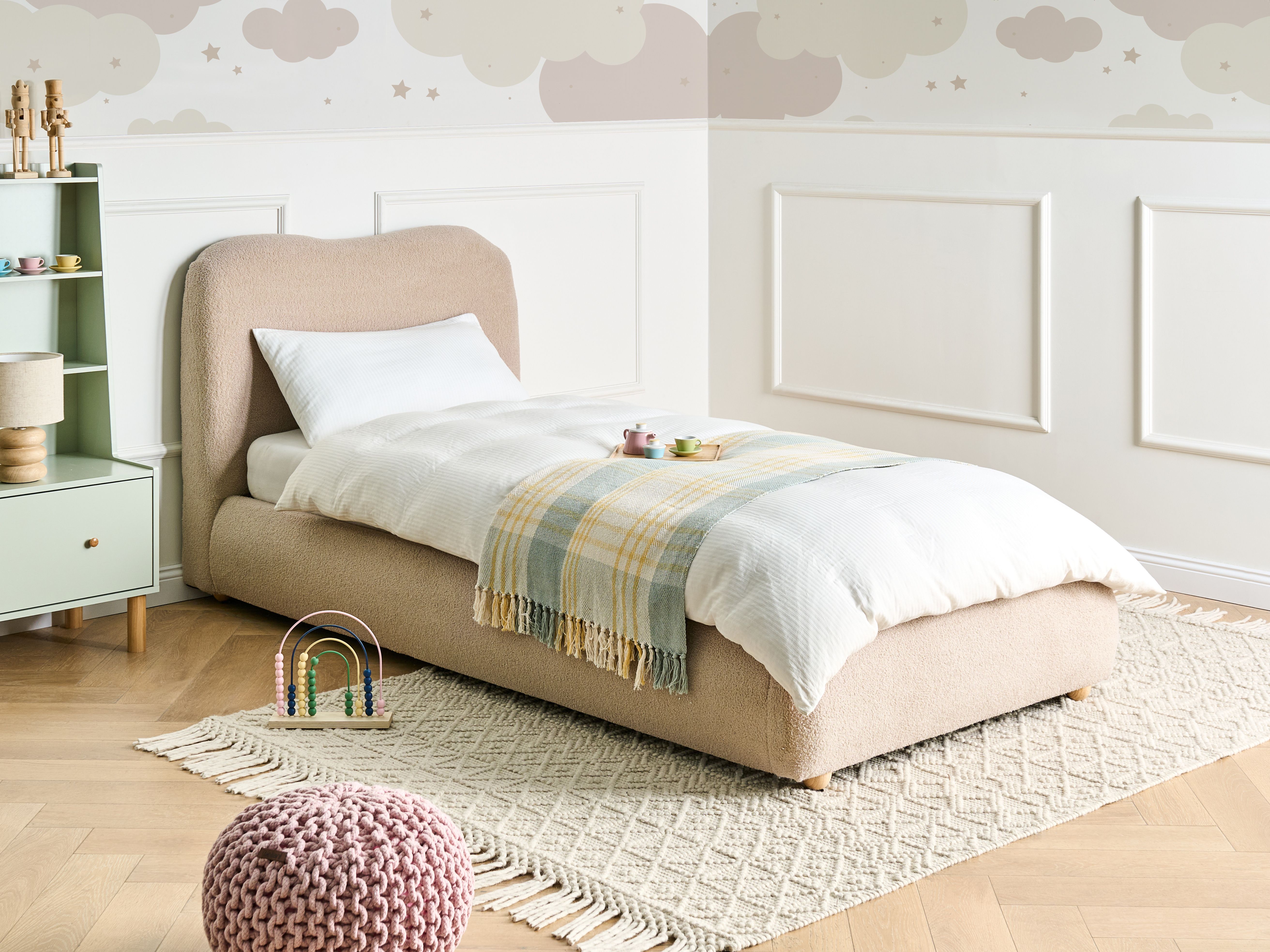 Ottoman Bed Boucle BLAGNAC 90 x 200 cm (EU Single) Beige