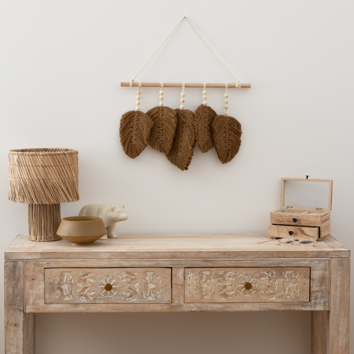 Leaf wall art "Odina" Wood, Fabric, L.58 cm