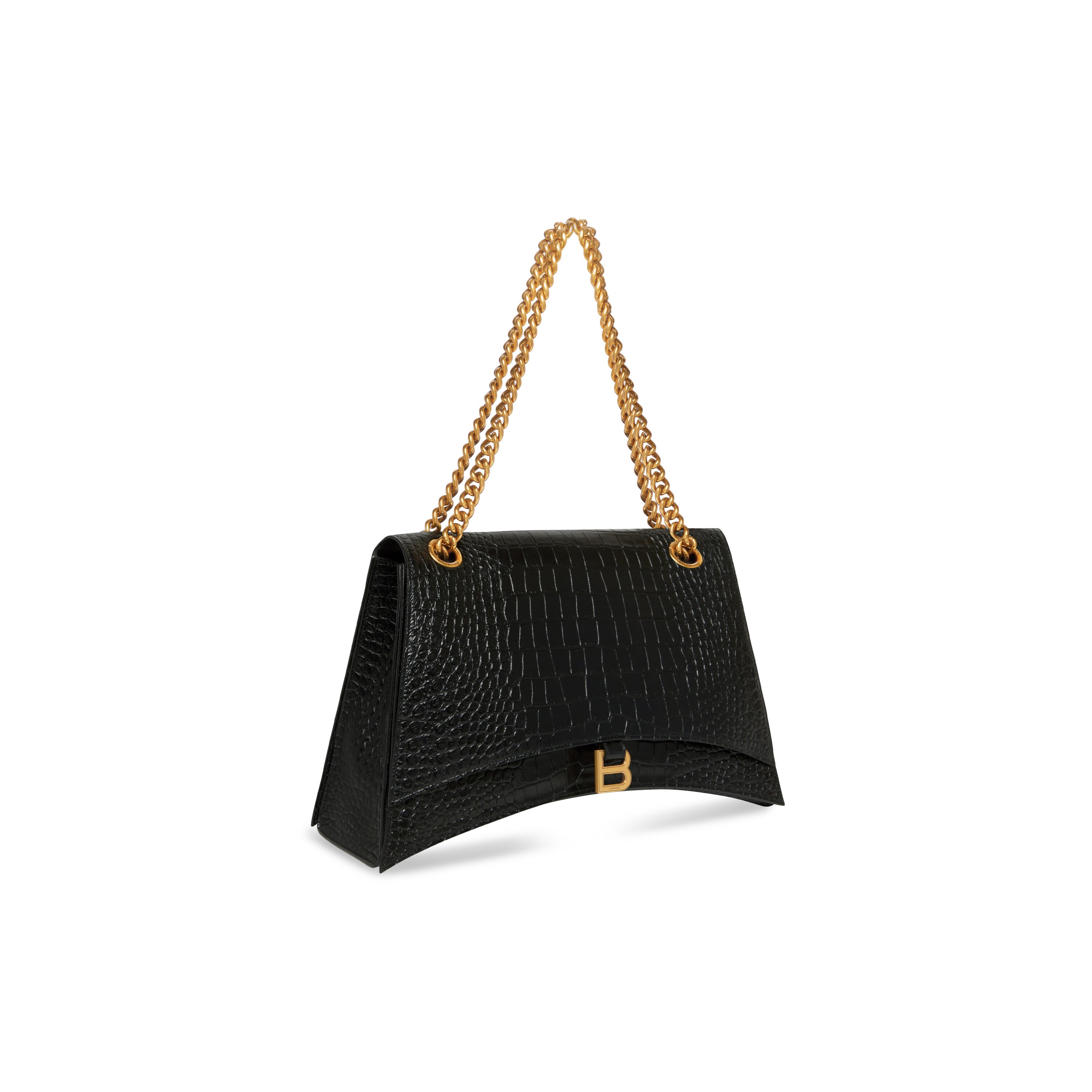 WOMEN'S CRUSH LARGE CHAIN BAG CROCODILE EMBOSSED IN BLACK - Replicaclubs
