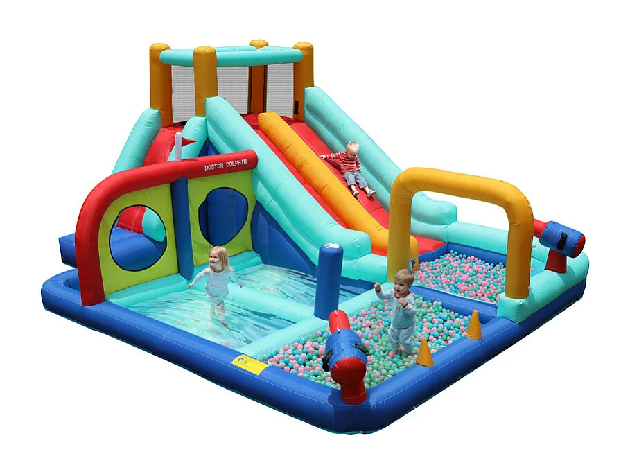 Château gonflable, parc aquatique, avec souffleur, 2 toboggan et pistolet à eau, 3 à 8 ans, 365x450x217cm