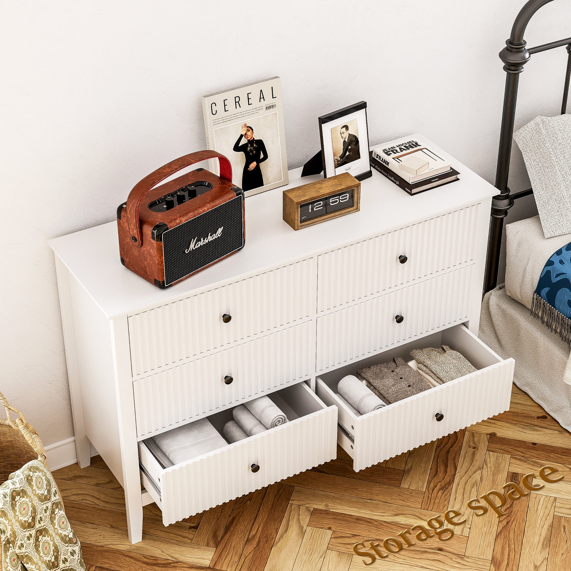 May Color Large White 3 Drawer Dresser Set of 2 with Fluted Panel, Modern Chest of Drawers with Silent Slide Drawers, Wood Accent Nightstand with Storage for Bedroom Living Room, Hallway - Image 110