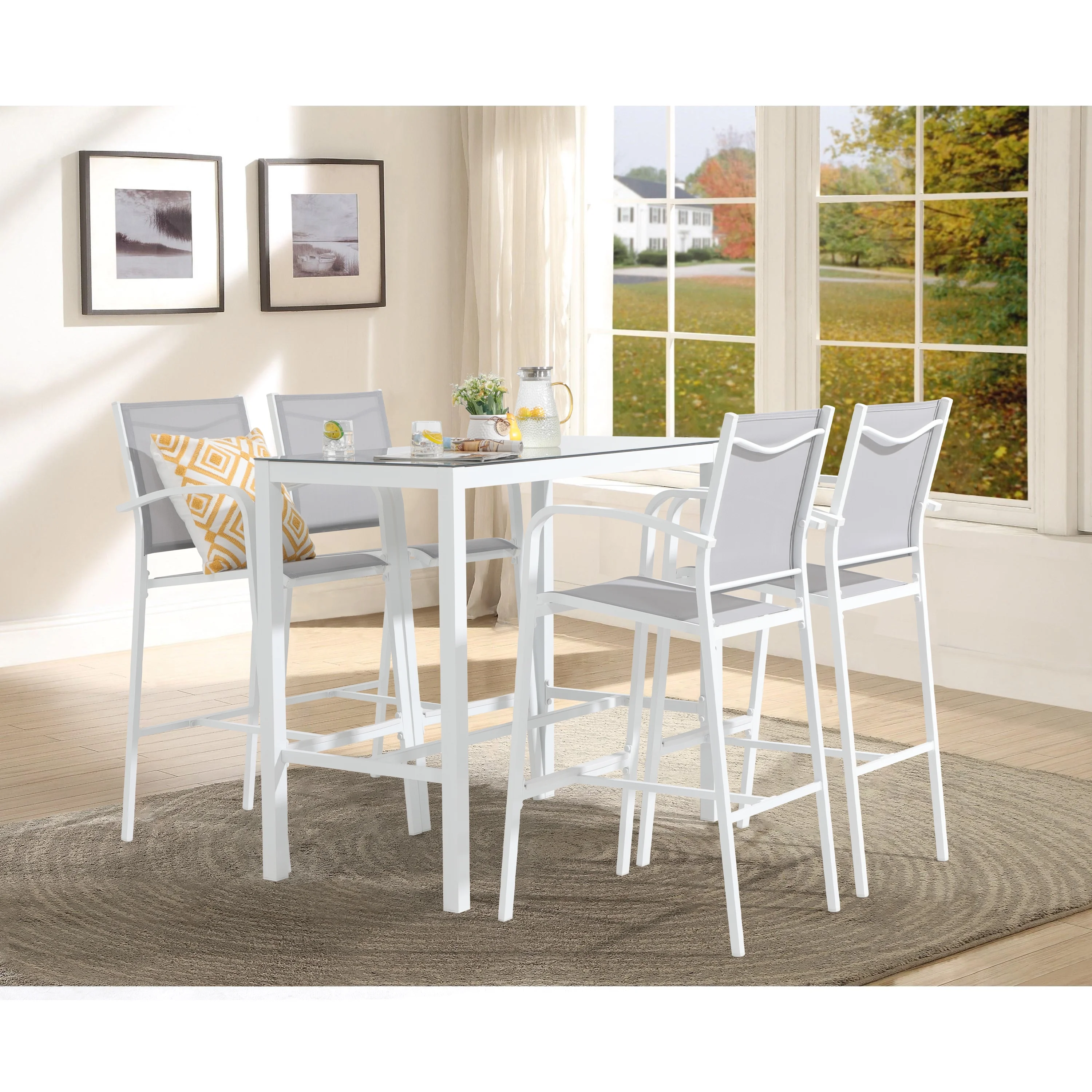 OC Orange-Casual Patio Bar Chair Set of 2, Outdoor & Indoor Bar Stools, All-Weather Aluminum Textile Fabric High Top Patio Dining Chairs, White