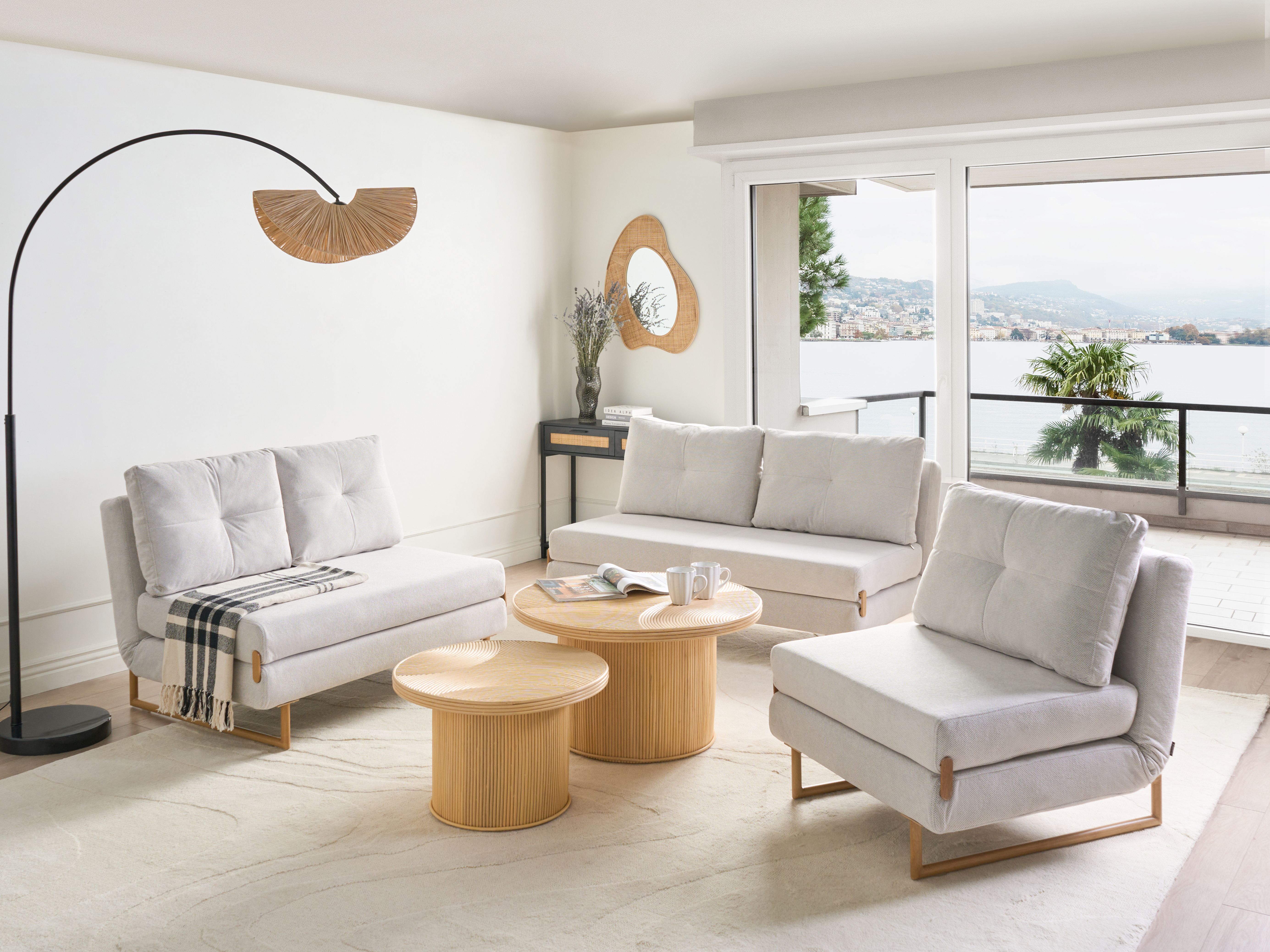Living Room Set 6 Seater JERSLEV Fabric Off-White