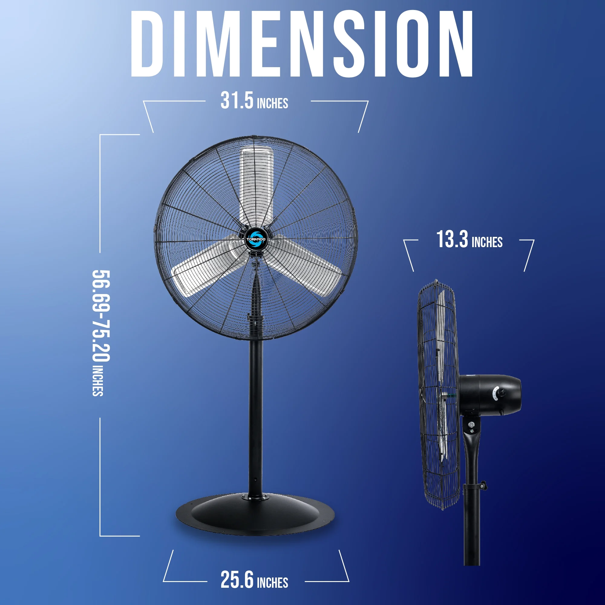 Tornado - 20 Inch High Velocity Metal Oscillating Pedestal Fan - Commercial, Industrial Use Water-Resistant - Image 35
