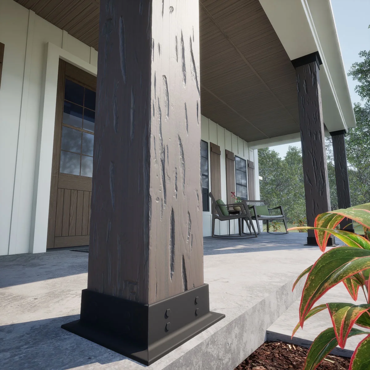 Ekena Millwork 6"W x 5'H Sand Blasted Endurathane Faux Wood Non-Tapered Square Column Wrap with Faux Iron Capital & Base - Image 51