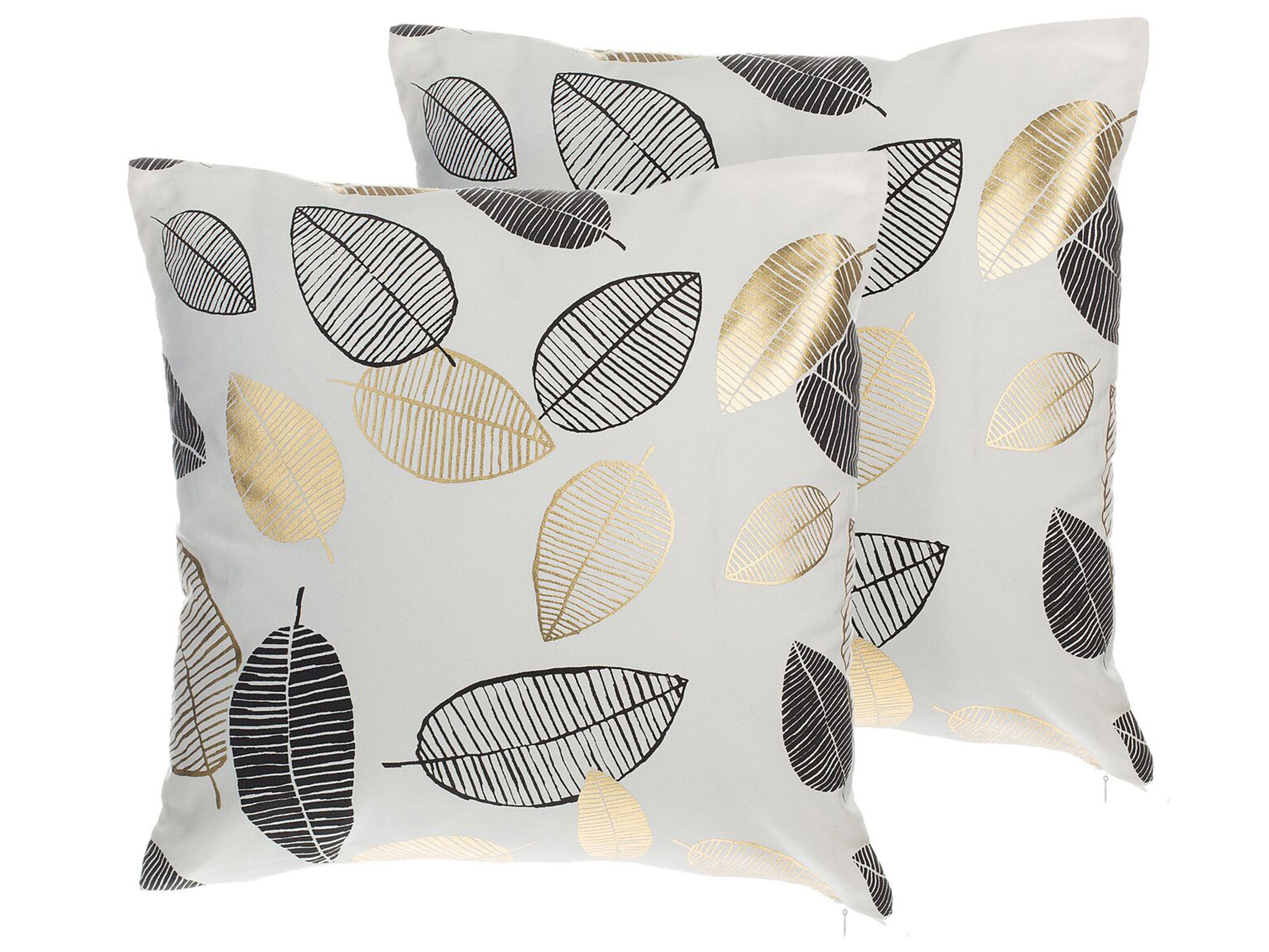 Set of 2 Decorative Cushions LOTUS Cotton 45 x 45 cm White Gold Black Plant Pattern