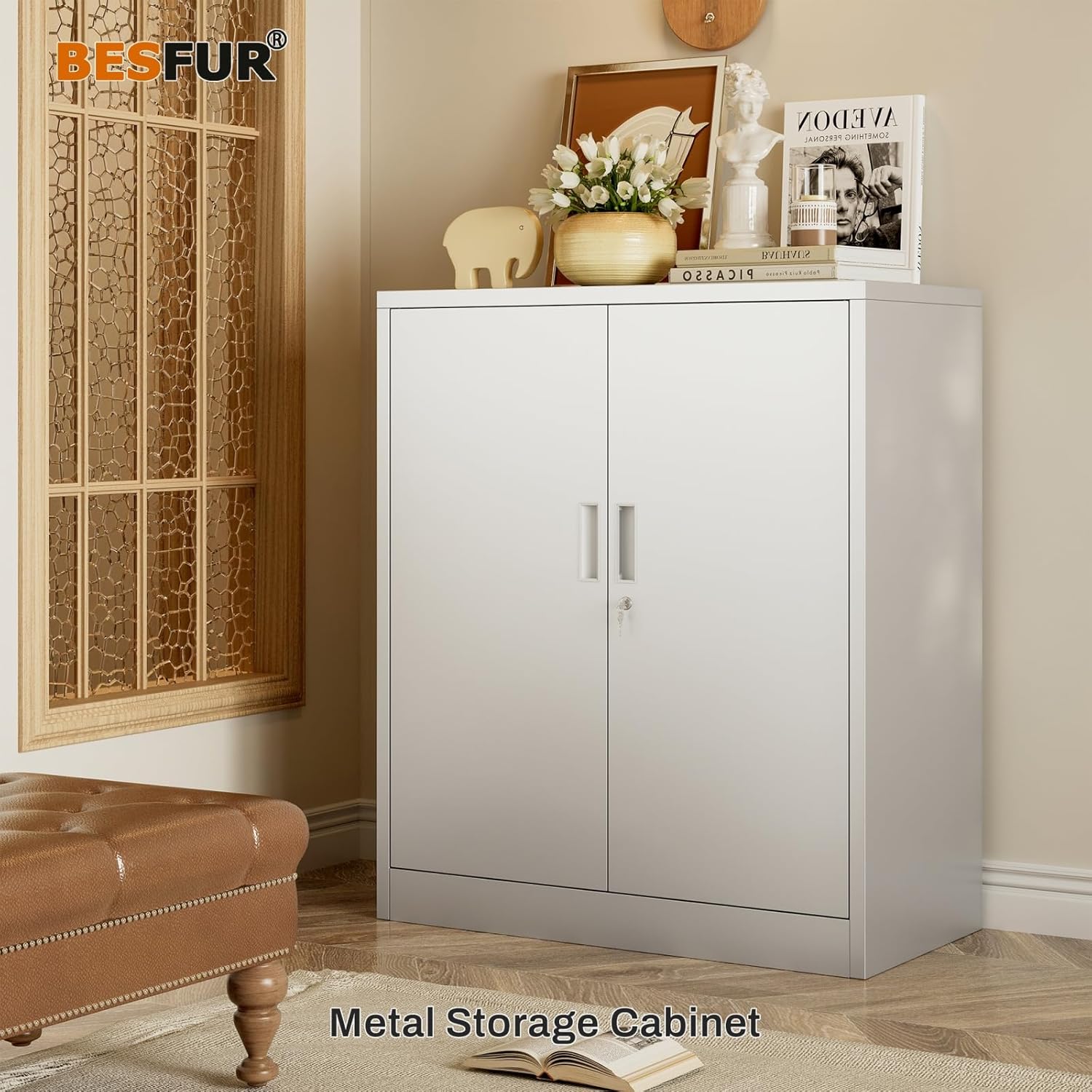 BESFUR Metal Garage Storage Cabinet with 2 Locking Doors and 2 Adjustable Shelves, 36