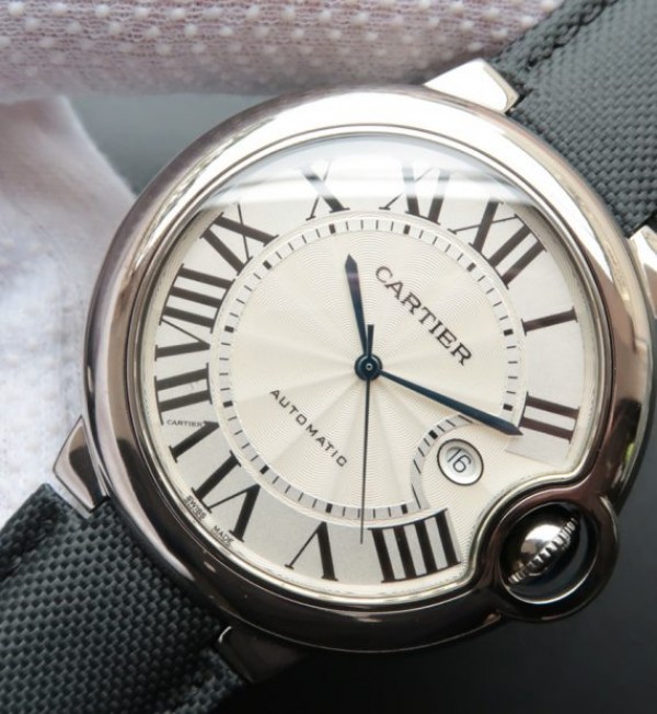 Replica Cartier Ballon Bleu 46mm SS White Dial Nylon Strap ETA 2824 - Elite Watch Atelier