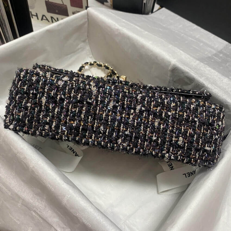 Replica Chanel Classic Flap Bag In Navy Blue Multicolor Glittered Tweed 11121:1High-quality replica