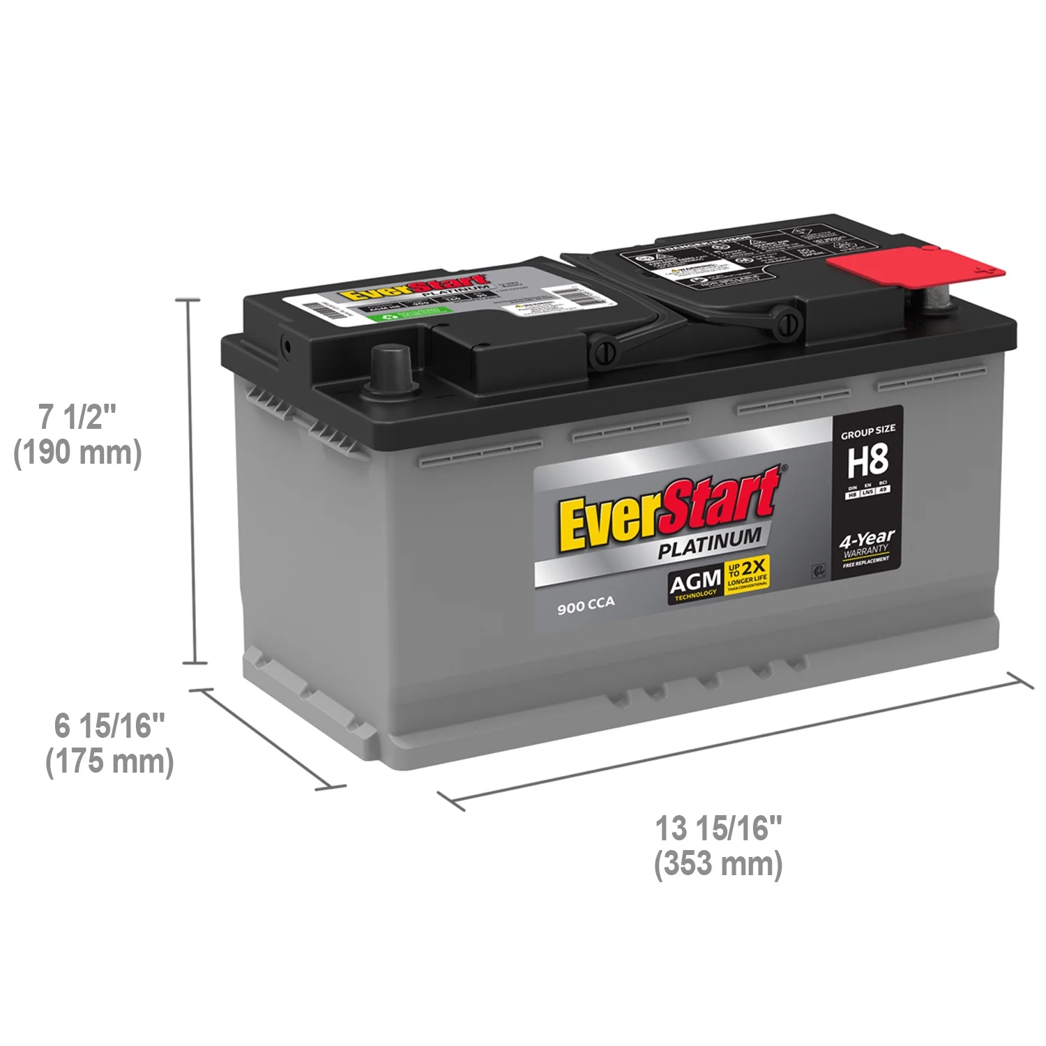 EverStart Platinum BOXED AGM Battery, Group Size H8 / LN5 / 49 12 Volt, 900 CCA - Image 7