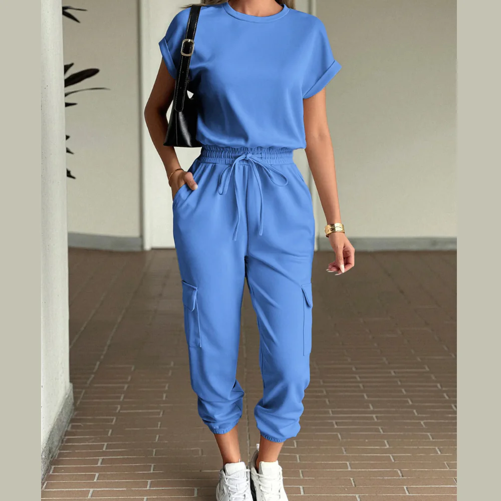 Round Neck Short Sleeve Top and Pants Set - ZKZOOK