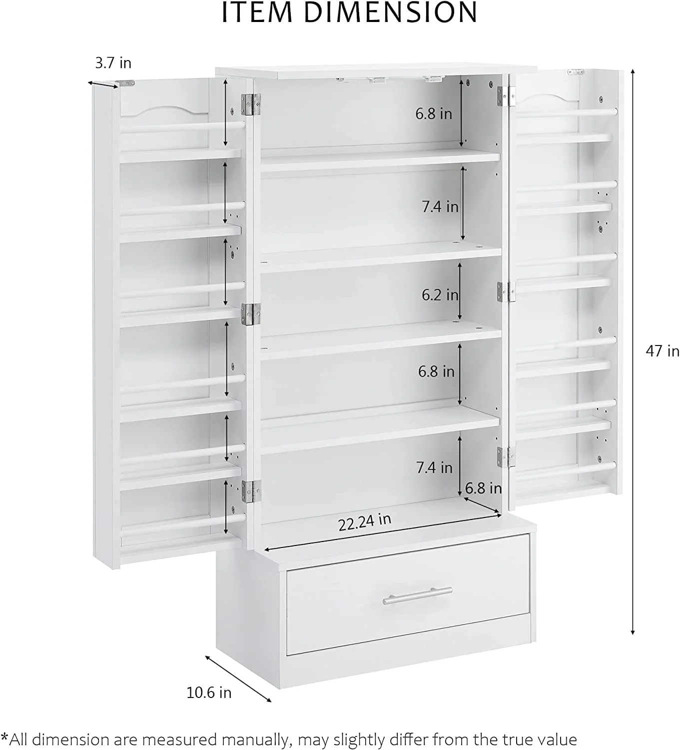 Alohappy 47'' Pantry Cabinet, Kitchen Storage Cabinet with Drawers and Led Light, Adjustable Shelves for Kitchen, Dinning Room - White
