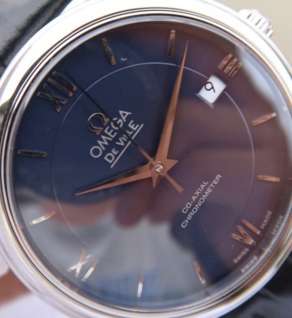 Replica Omega MKF De Ville 37mm SS Blue Dial Black Leather Strap A2829 - Top club