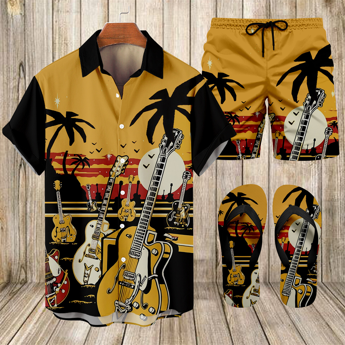 Suitmens Men's Tiki Party Hawaiian Vacation Print Three-Piece Set 020