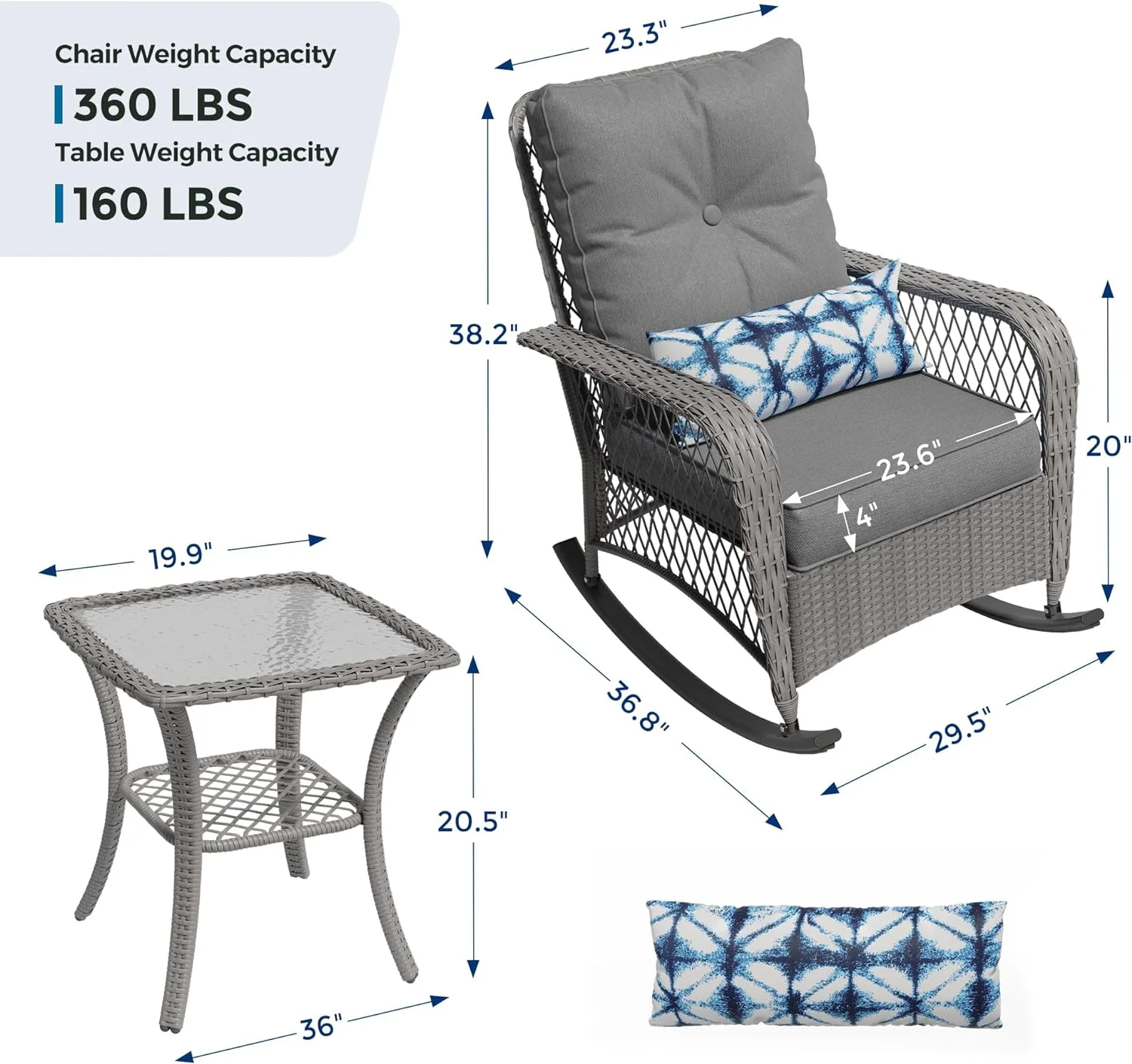 ELPOSUN 3-Piece Outdoor Rocking Chairs, Wicker Patio Furniture with Thickened Cushions and Table for Porch - Image 30