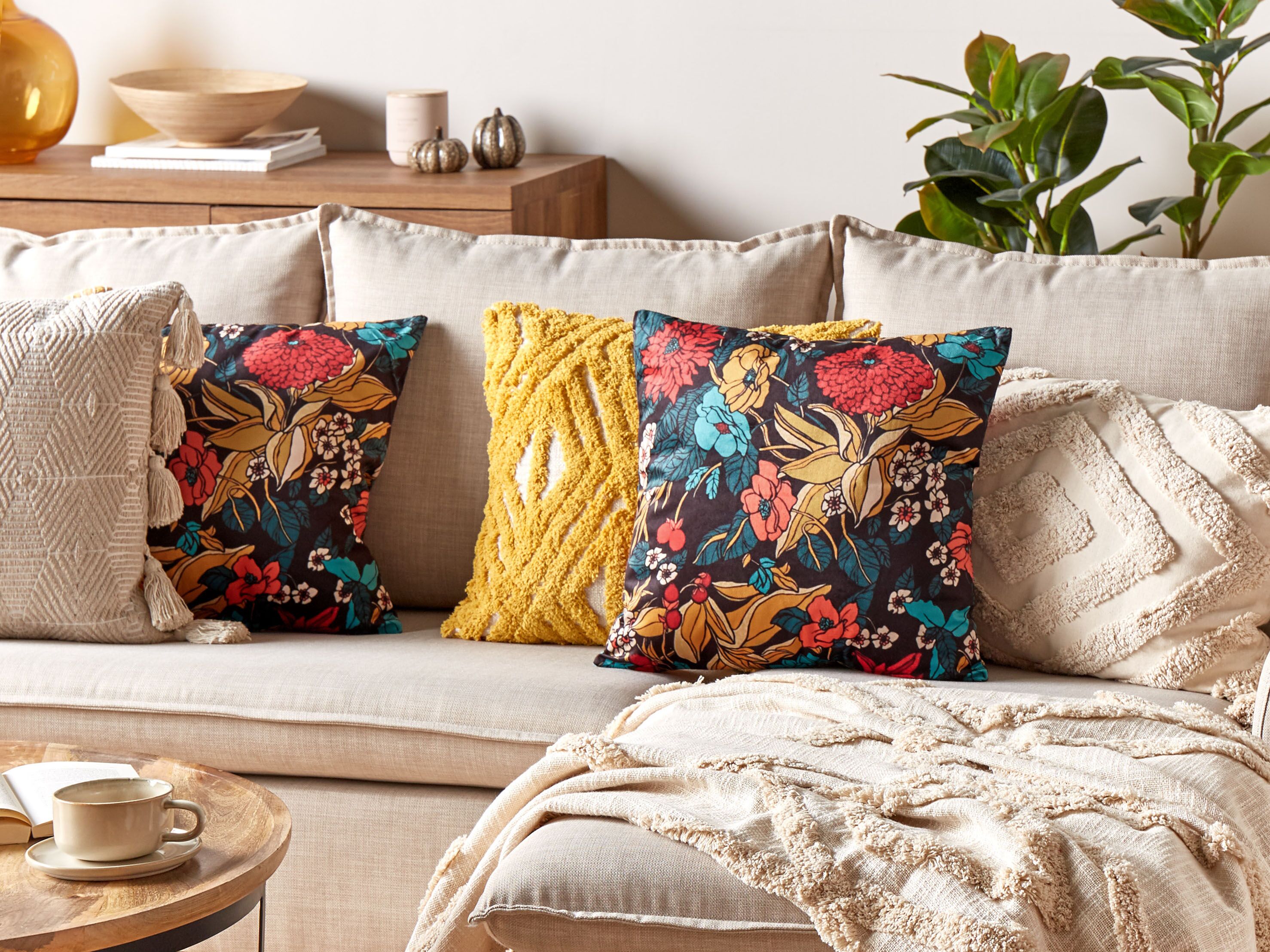 Throw Cushion PROTEA Velvet 45 x 45 cm Multicolour Floral Pattern