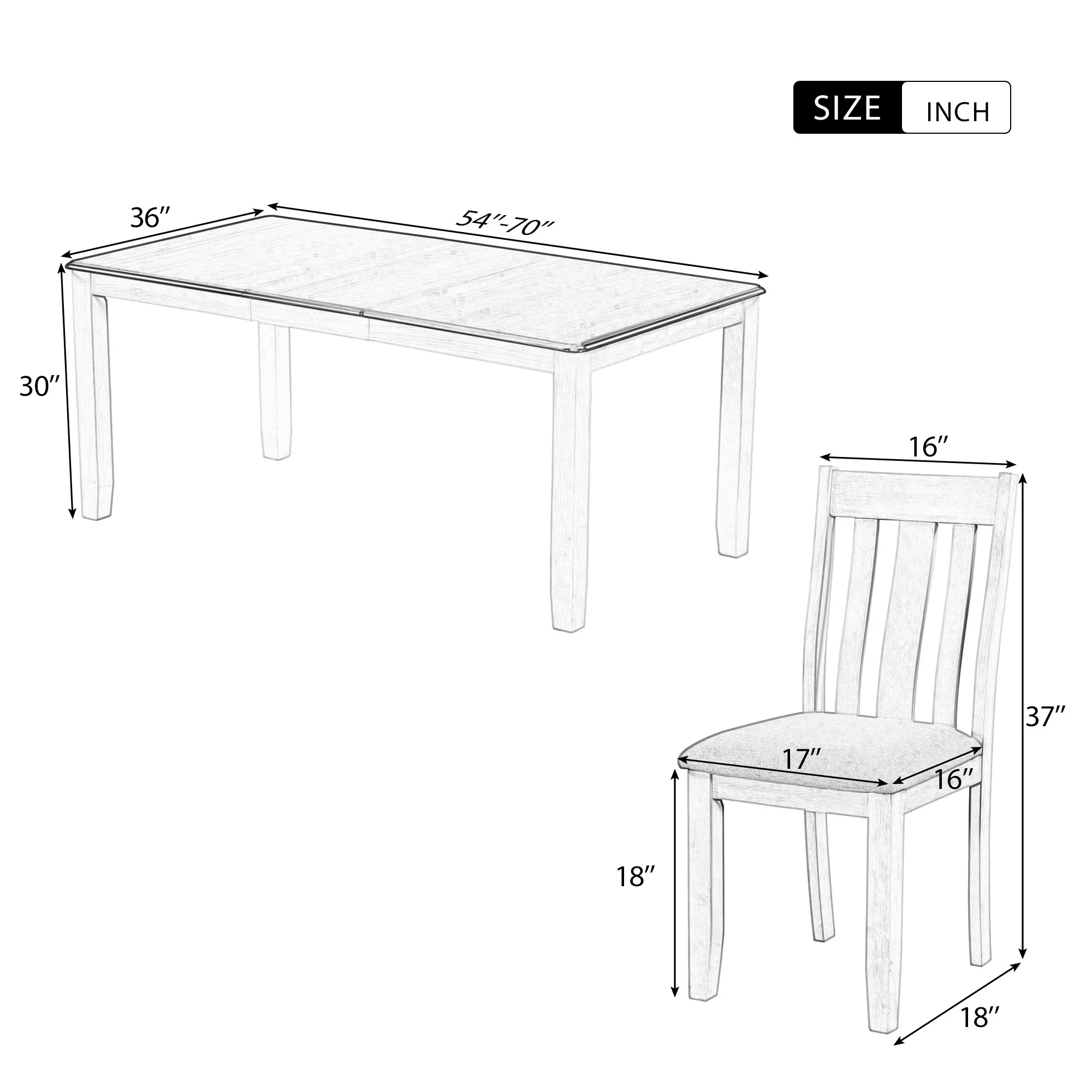 Harper & Bright Designs Dining Table Set for 6 Farmhouse Extendable Rectangular Table and 6 Upholstered Chairs, Brown+White