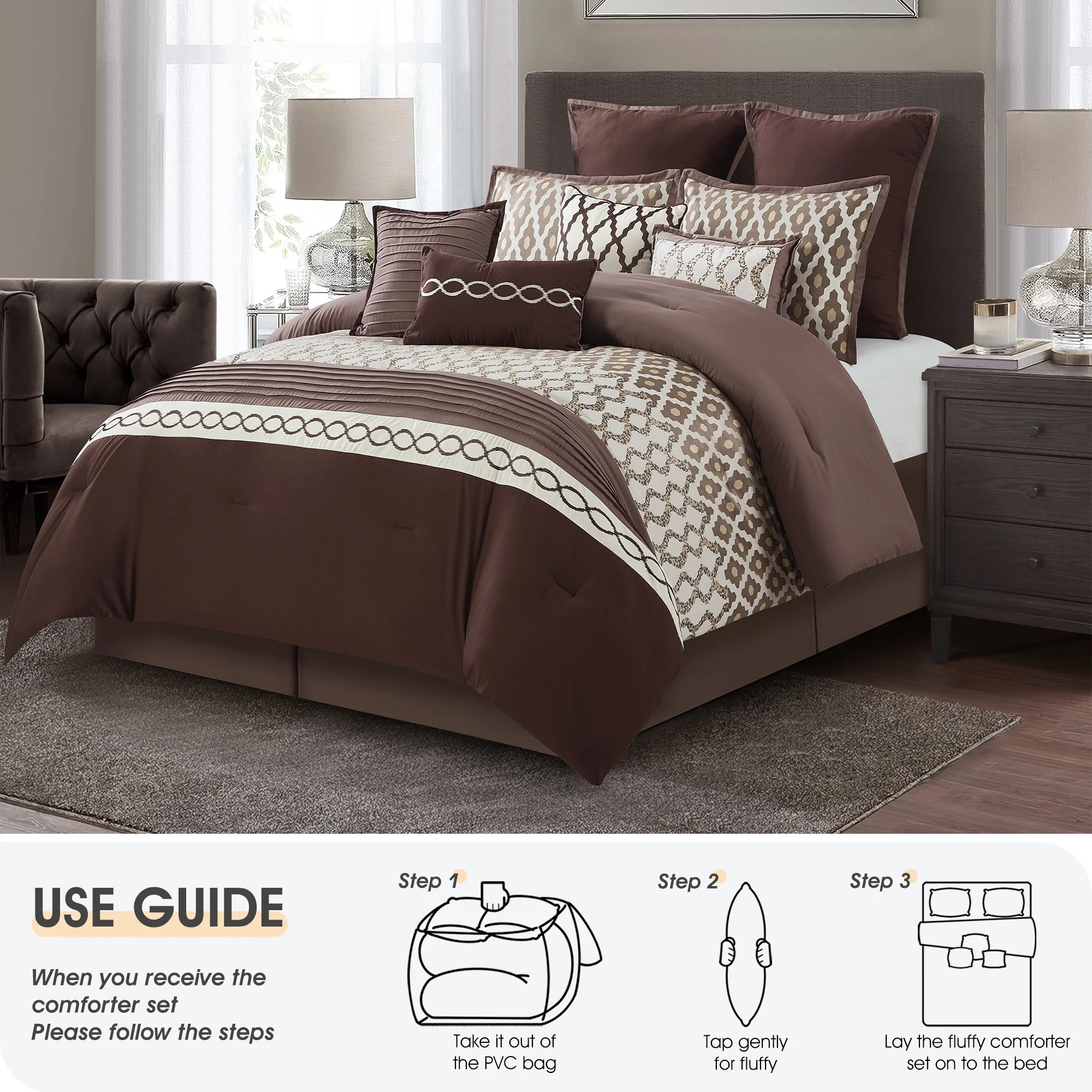 LANCO MODERN LIFESTYLE King Size Comforter Set, Burgundy, 10 Piece Bed in a Bag for All Seasons, Luxury Extreme Comfort Bedding Sets with Bedskirt, Pillow Shams, Euro Shams and Decor Pillows - Image 26
