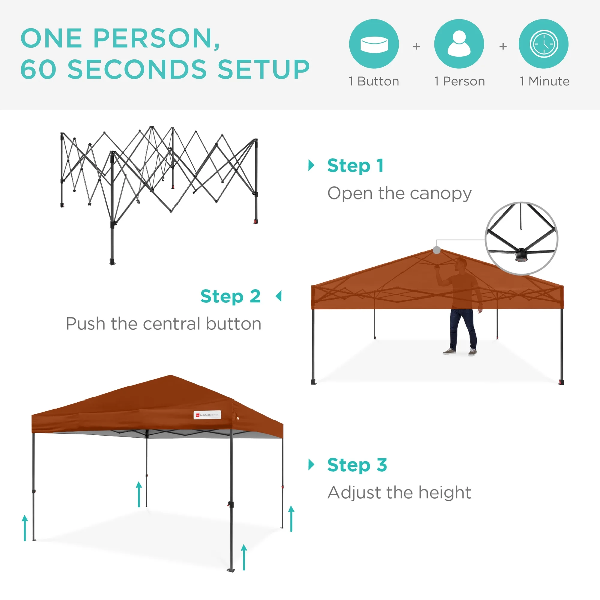 Best Choice Products 10x10ft Easy Setup Pop Up Canopy w/ 1-Button Setup, Wheeled Case, 4 Weight Bags - White - Image 120