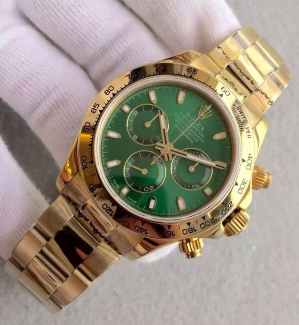 Replica Rolex Daytona 116518 YG Green Dial on YG Bracelet A4130 - Elite Watch Atelier