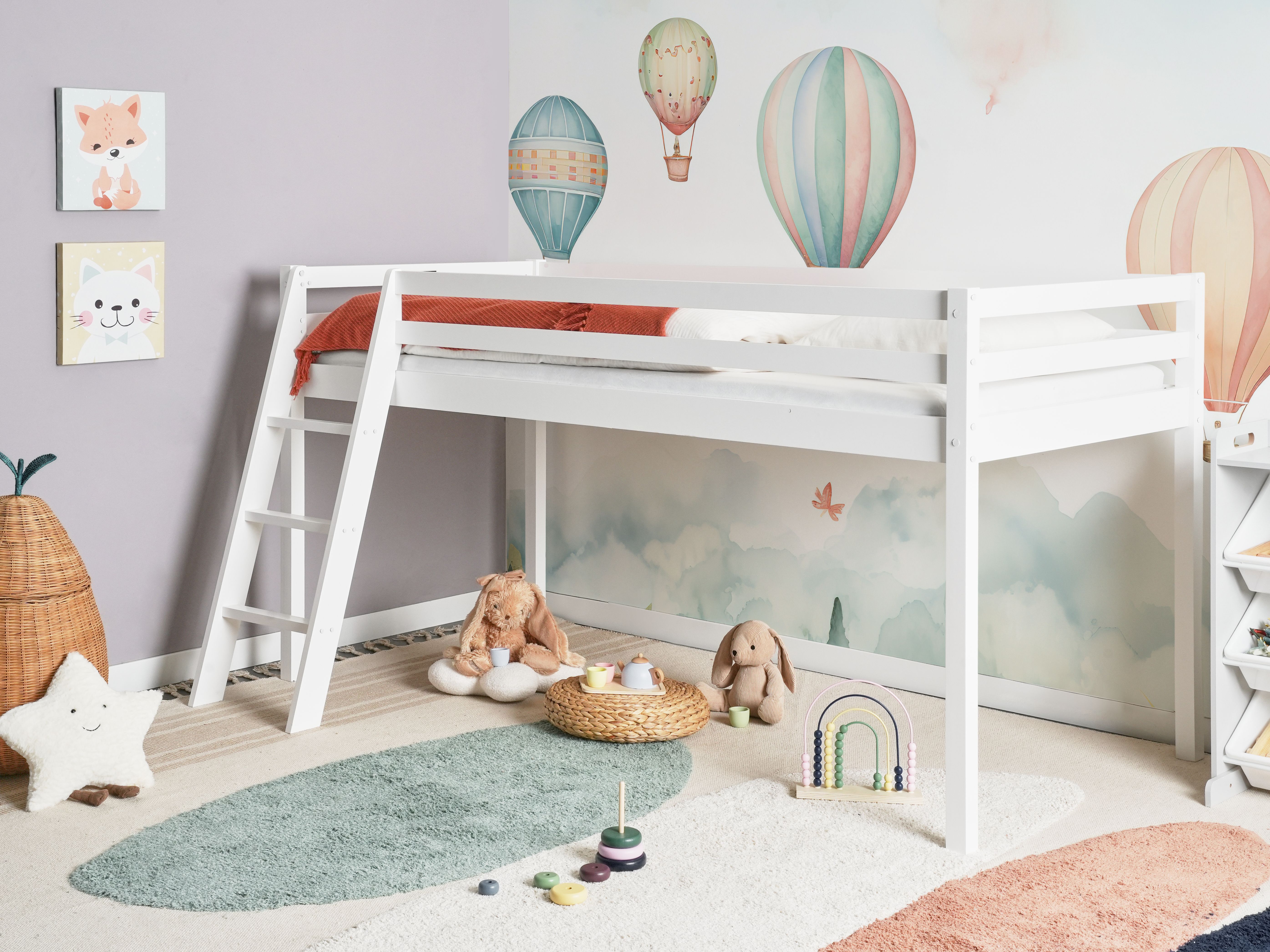 Mid Sleeper Bed Pine Wood ASCOUX 90 x 200 cm (EU Single) White